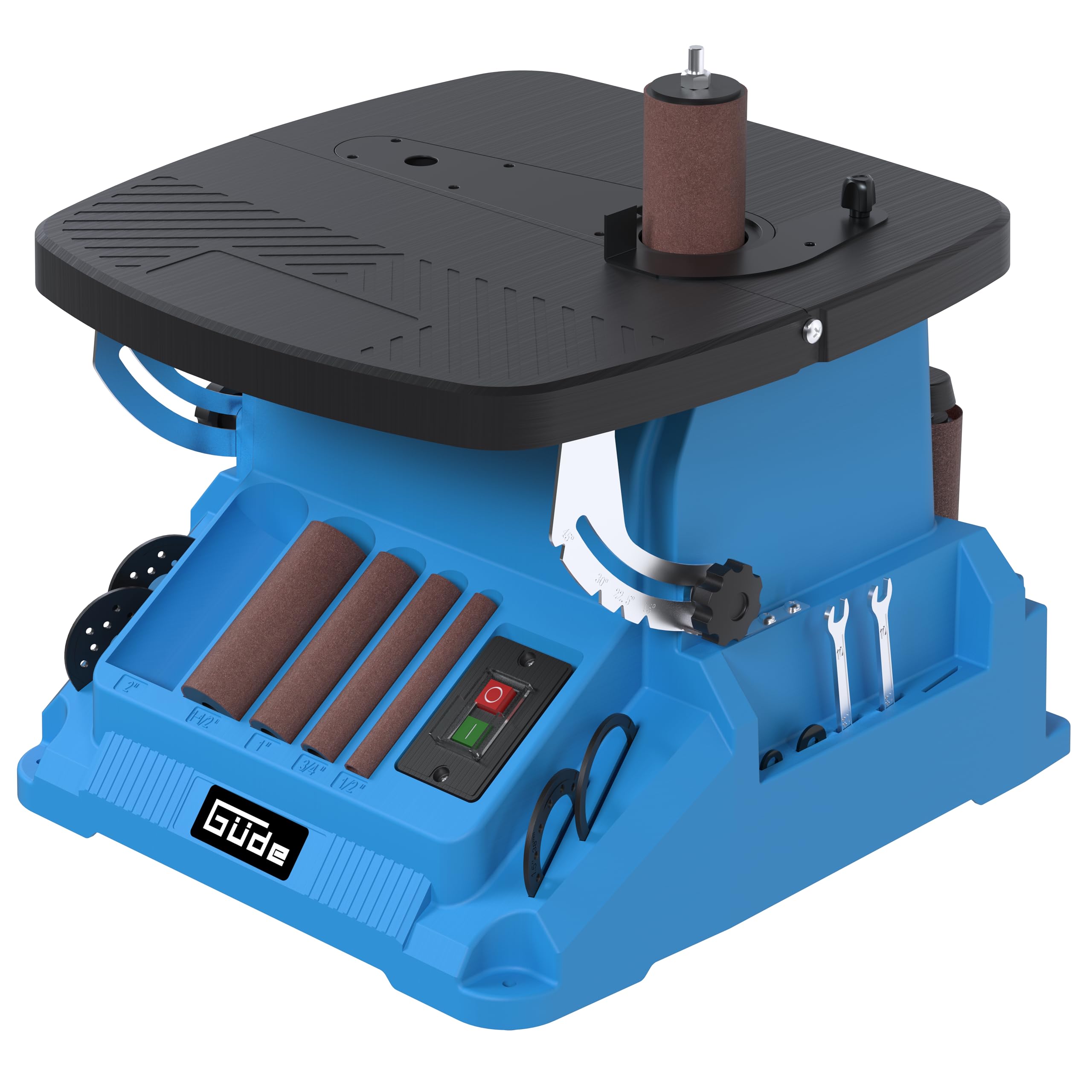 Güde Smerigliatrice a nastro GSBSM 500 (230 V, 500 W, 2000 min-1, velocità del mandrino, 8 m/s, oscillazione, dispositivo 2 in 1, conversione senza attrezzi, tavolo regolabile 0-45°, accessori inclusi
