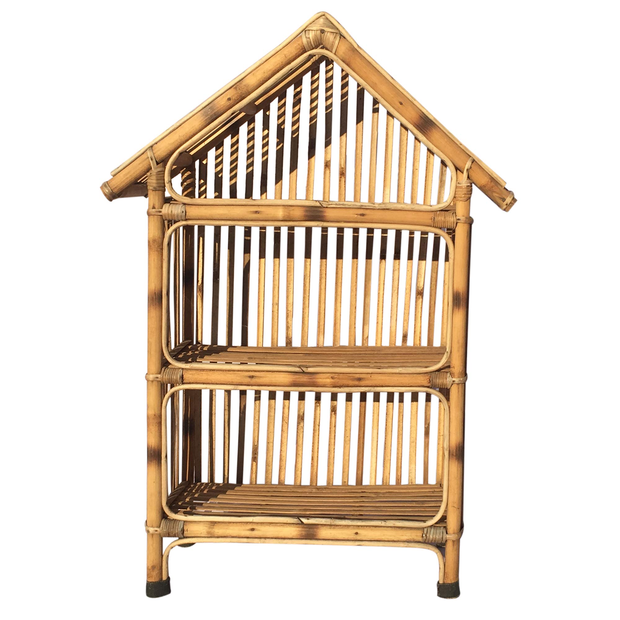 HM SERVICES Natural Finish Cane Bamboo Hut Shape Rack of 3 Shelves, 78 x 32 x 110 cm