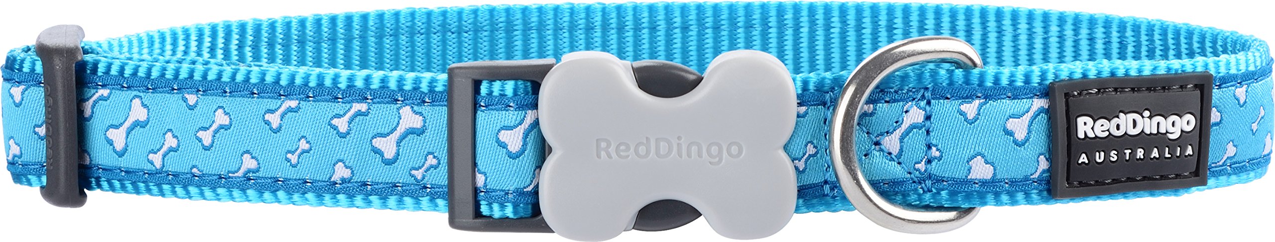 Red Dingo Bucklebone Dog Collar Design, Flying Bones Turquoise, Medium 20mm