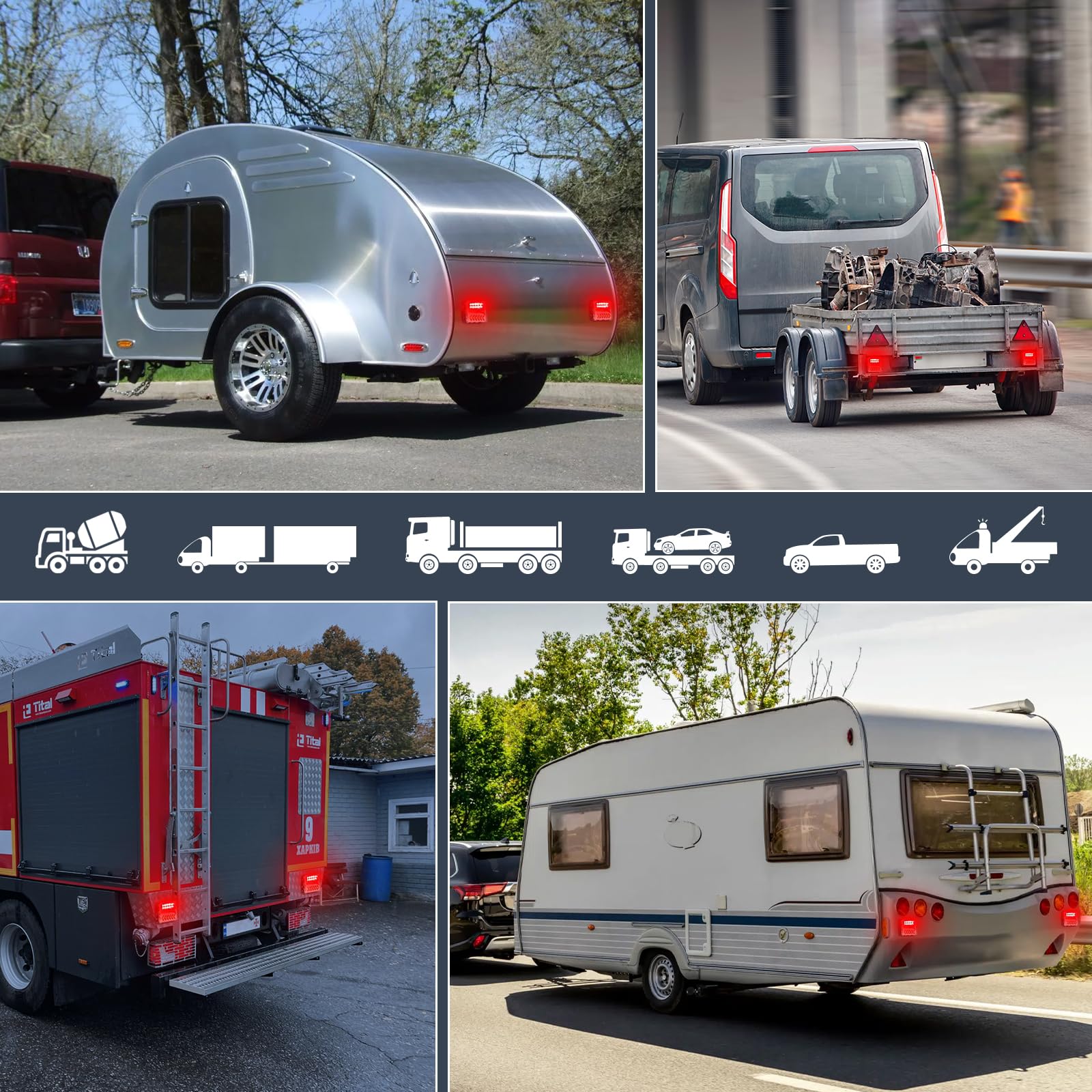 Dinfu Luci Posteriori Wireless WiFi Magnetiche per Rimorchio a batteria - Kit di Illuminazione LED a 7 Pin + caricatore USB + cordino antifurto per Auto, Camion, Trattori, Rimorchi e Caravane