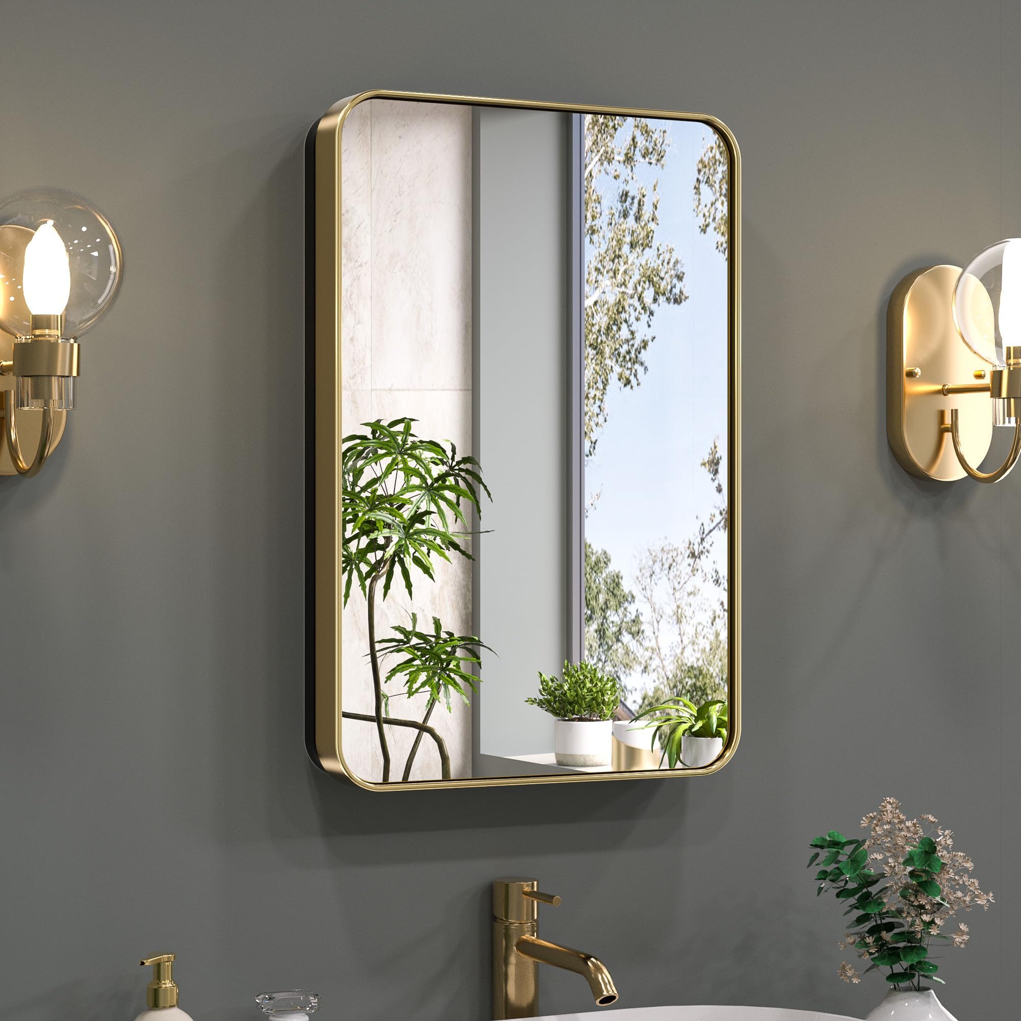 Amazon.com: HOMECOOKIN Bathroom Medicine Cabinet with Mirror, Gold ...