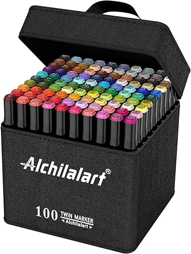 Alchilalart - Juego de marcadores a base de alcohol, de 100 colores, de doble punta, para hacer bocetos, dibujar o hacer animaciones, para adultos o