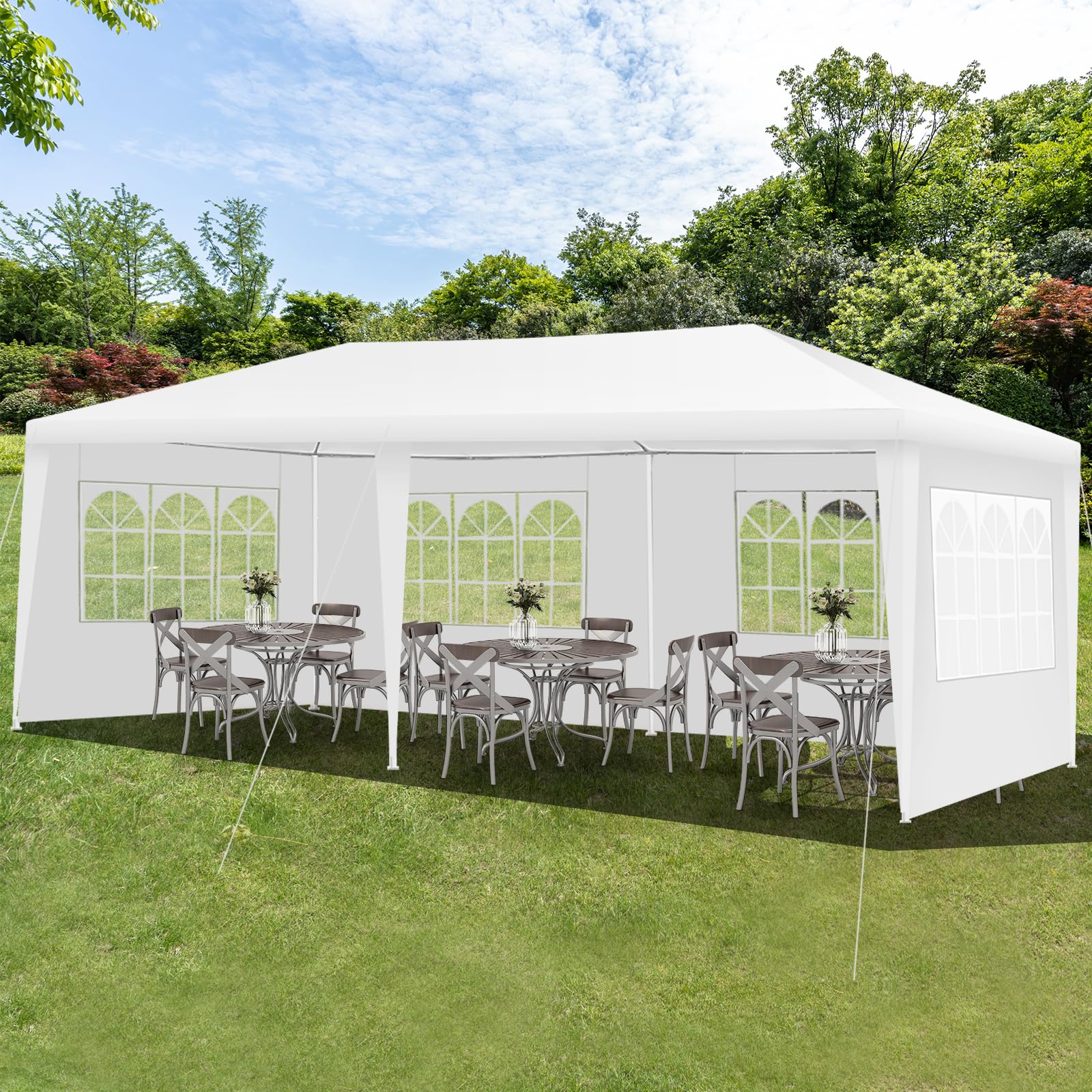 COSTWAY Gazebo da Giardino 3 x 6 m, Tendone per Feste con 4 Tende Laterali Rimovibili e 2 Porte con Cerniera, Con Borsa di Trasporto, Impermeabile Protezione UV