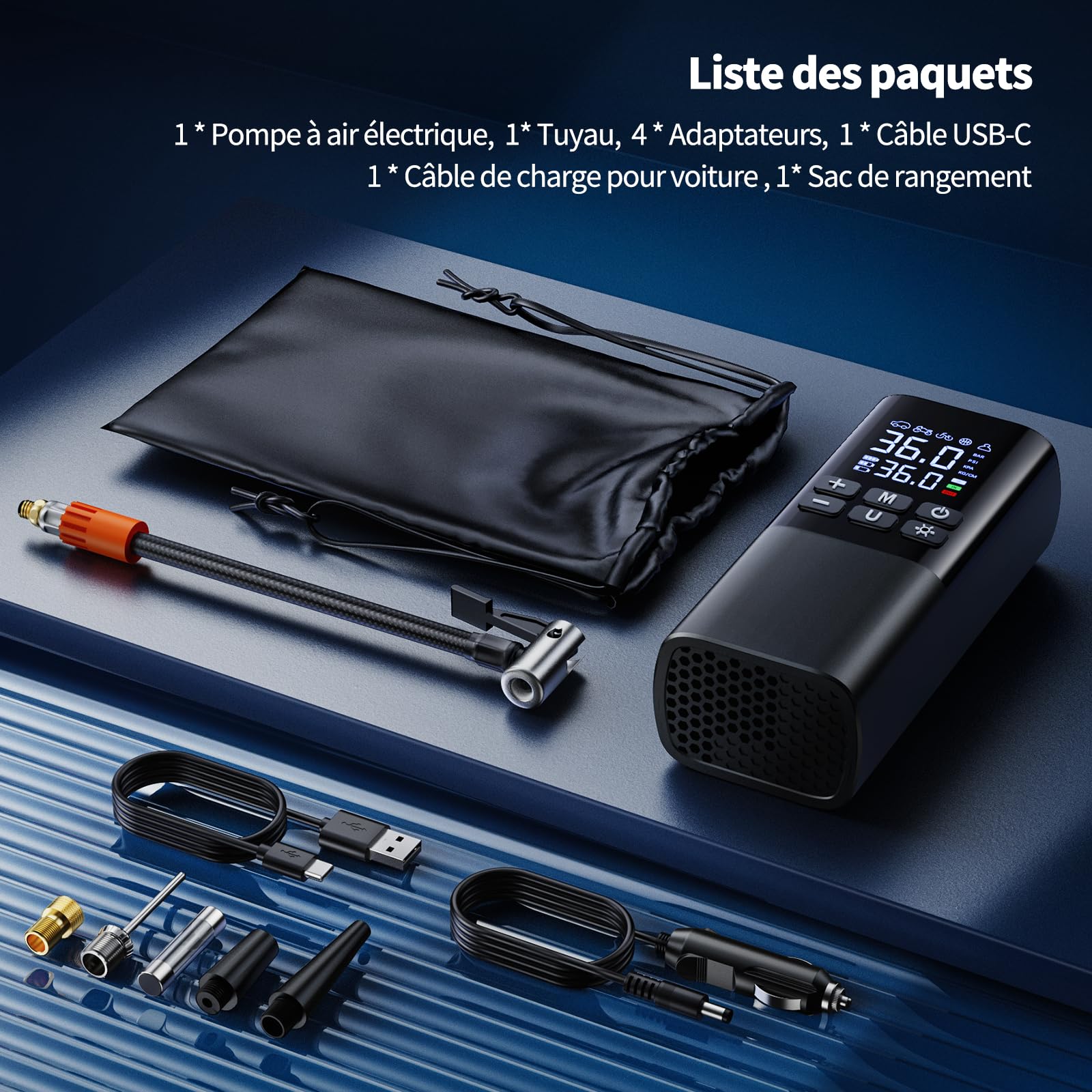150PSI Mini Compresseur à Air Portatif, 7200mAh Gonfleur Pneus Voiture sans Fil, Gonfleur Electrique pour Vélo, Voiture,Moto, Balles, avec Lumière LED, Inflation Rapide, Arrêt Automatique