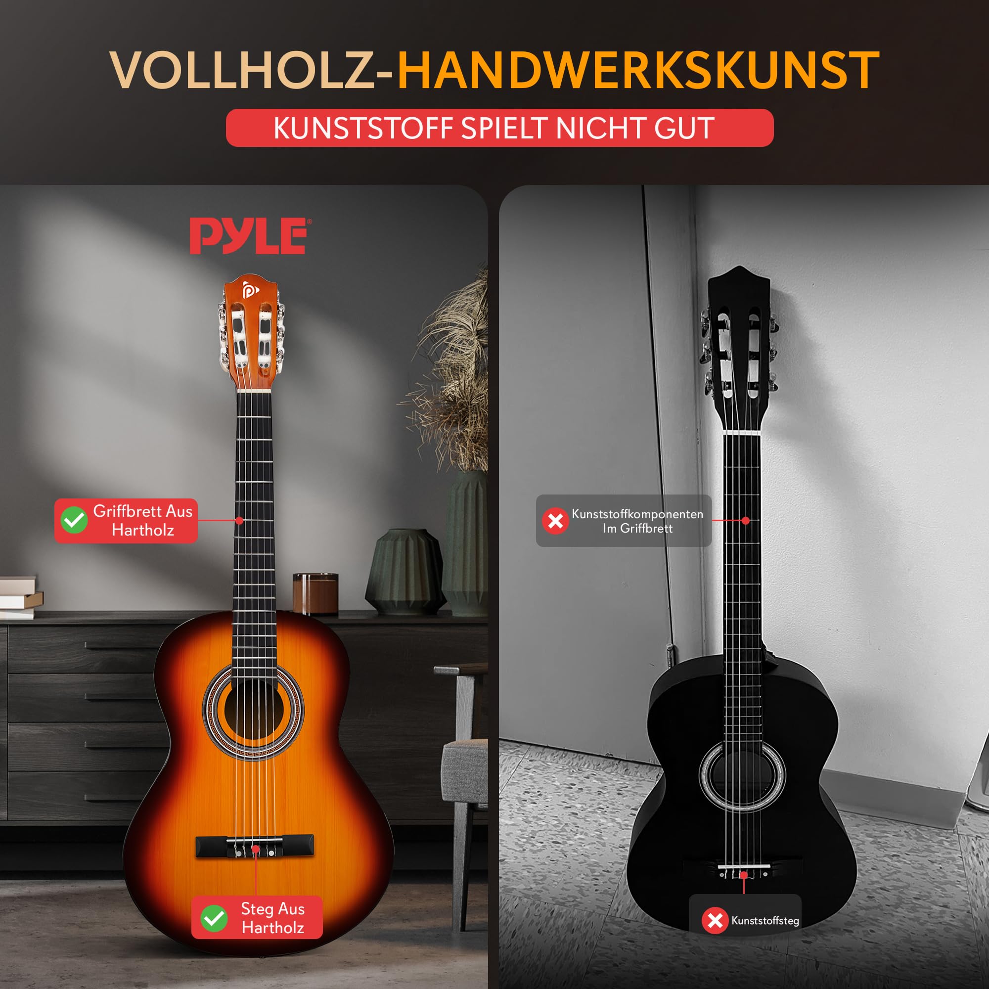 Pyle Konzertgitarre, Rechtshändig, 3/4 Größe, Sunburst