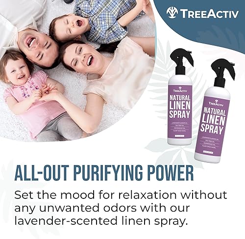 Miniatura 7 de TreeActiv - Espray de lino, lavanda calmante, árbol de té y menta para almohada y ambientador para habitación, cama, tela, lavandería, sábanas y