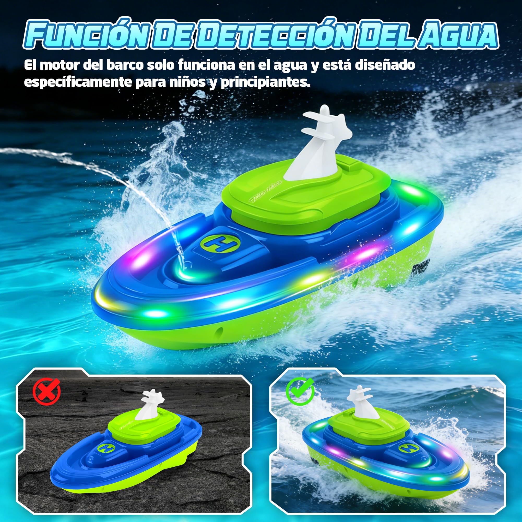 FORMIZON Submarino Teledirigido, Barco Teledirigido con Pulverizador de Agua, Barco RC con Luces y Resistentes al Agua Lancha Teledirigida Niños con Función de Piloto Automático (Azul)