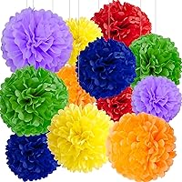 Vista 14 de BRZIKWT 12 pompones de papel de seda azul marino amarillo para fiesta, techo, colgar en la pared, decoración de flores (8, 10 y 12 pulgadas)