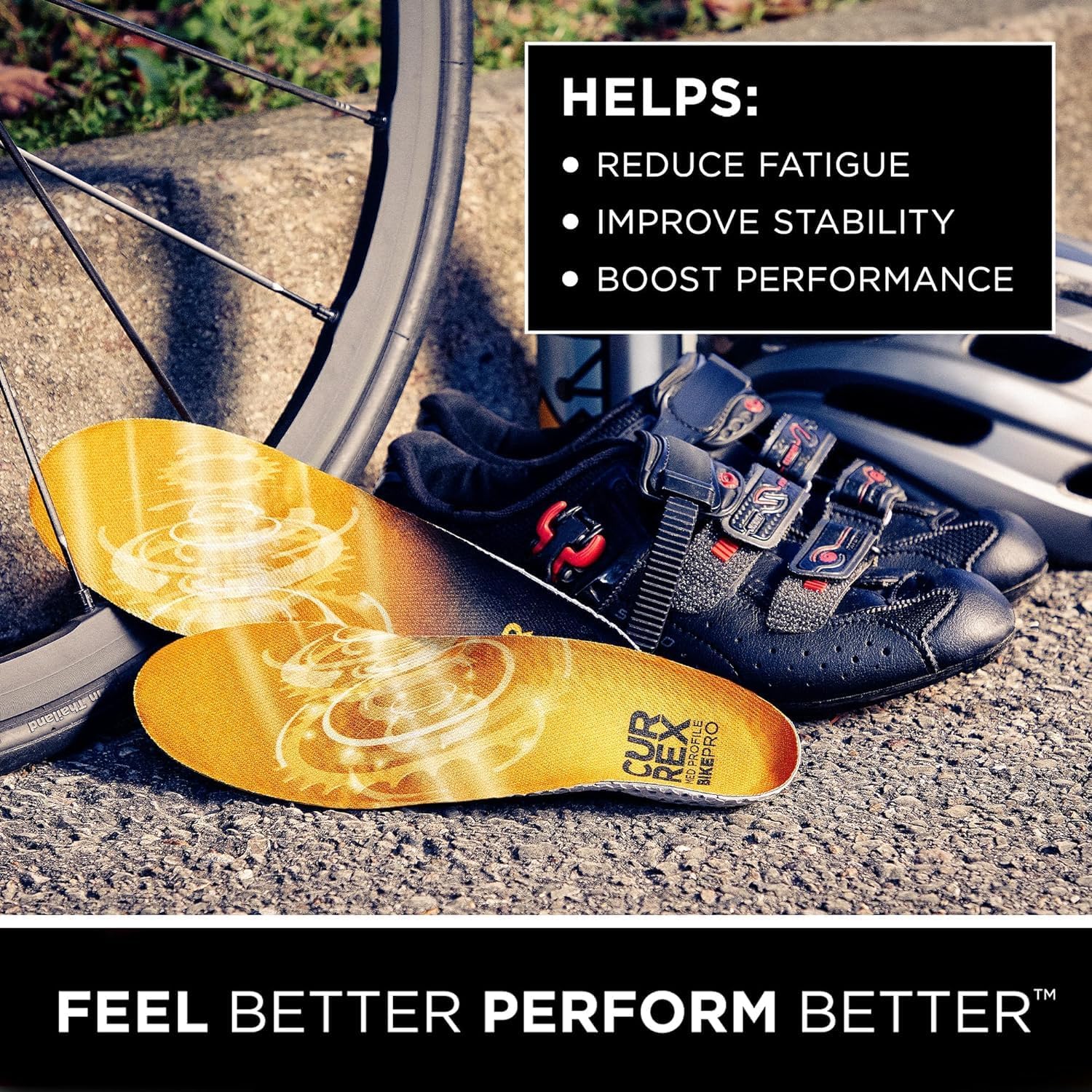 CURREX BikePro Insoles for Cycling, Bicycle & Motorcycle Riding – Arch Support Shoe Inserts w/Metatarsal Pads, Helps Reduce Fatigue + Improve Stability & Fit – for Men & Women – Medium Arch, Large
