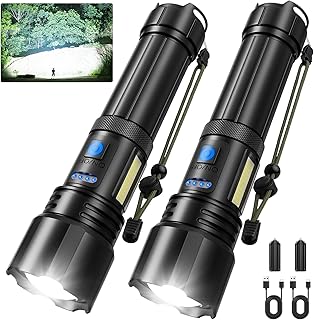 Rechargeable Flashlight, 2 Pack 900000 High Lumens Super Bright Flash Light, 7 Modes with COB Work Light, IPX6 Waterproof, Powerful Handheld LED Flashlights for Camping, Hiking