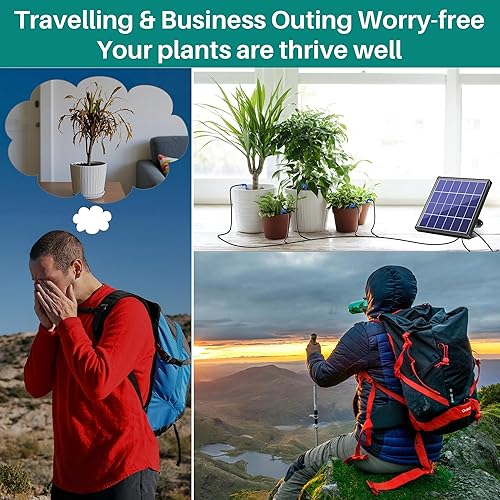 Miniatura 7 de Biling Sistema de riego por goteo solar, kit de riego por goteo de 3 W, riego inteligente programable digital para 15 plantas en maceta, jardín