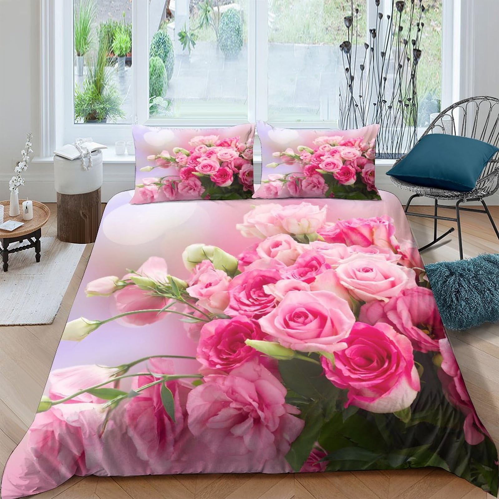 Ctjqhvkz Style-10 3D Printed Pink Rose Bouquet Fitted Sheet Microfiber Soft Floral Bed Cover For Bedroom Guest Room Dorm Mattress Protection Single（135X200cm）