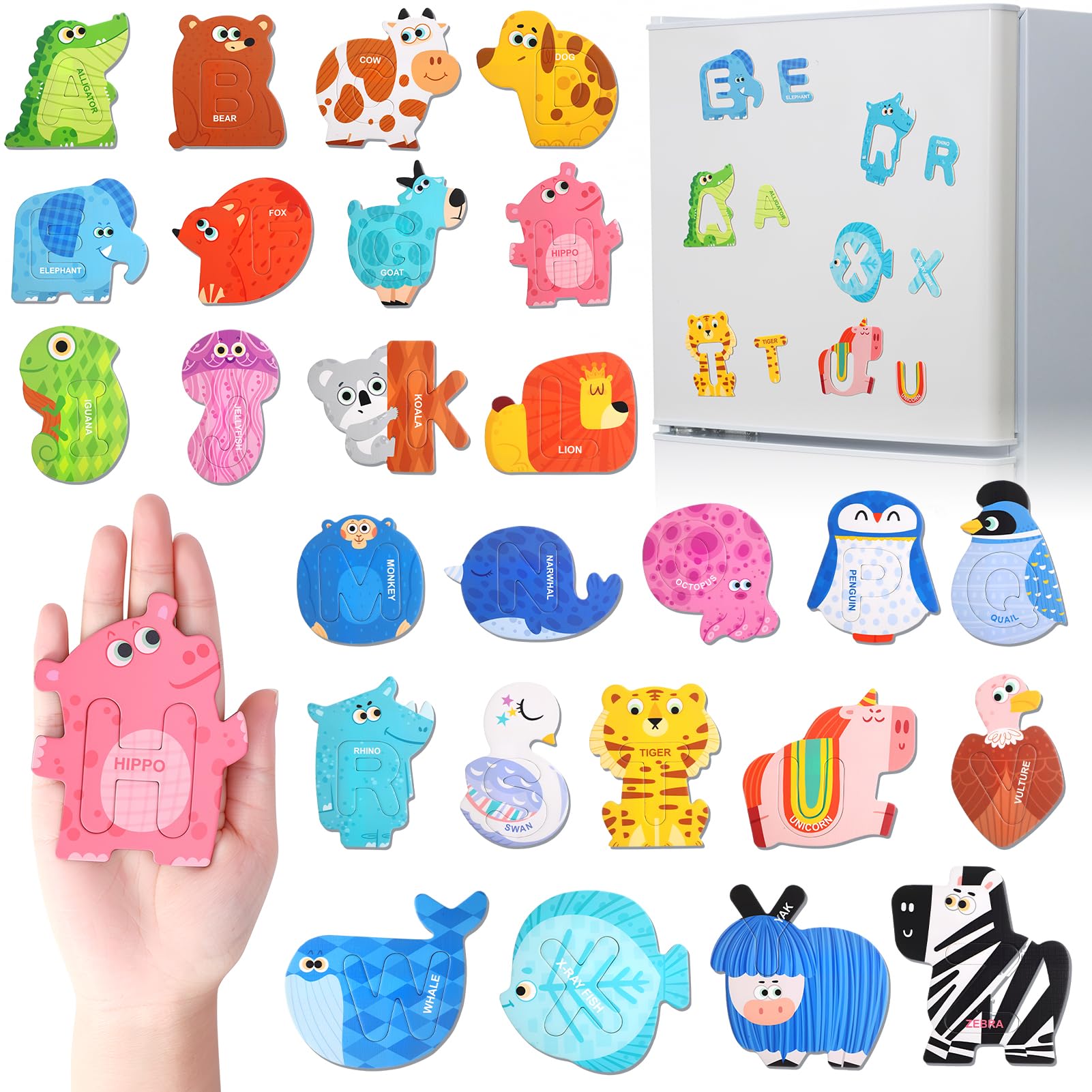 Large Size Animals Shape Alphabet Magnets Puzzle Magnetic Letters for Fridge & Whiteboard,Alphabet Game Educational Toys for 2 3 4 5 6 Year Olds Toddlers Learning Toys Gift for Boys & Girls