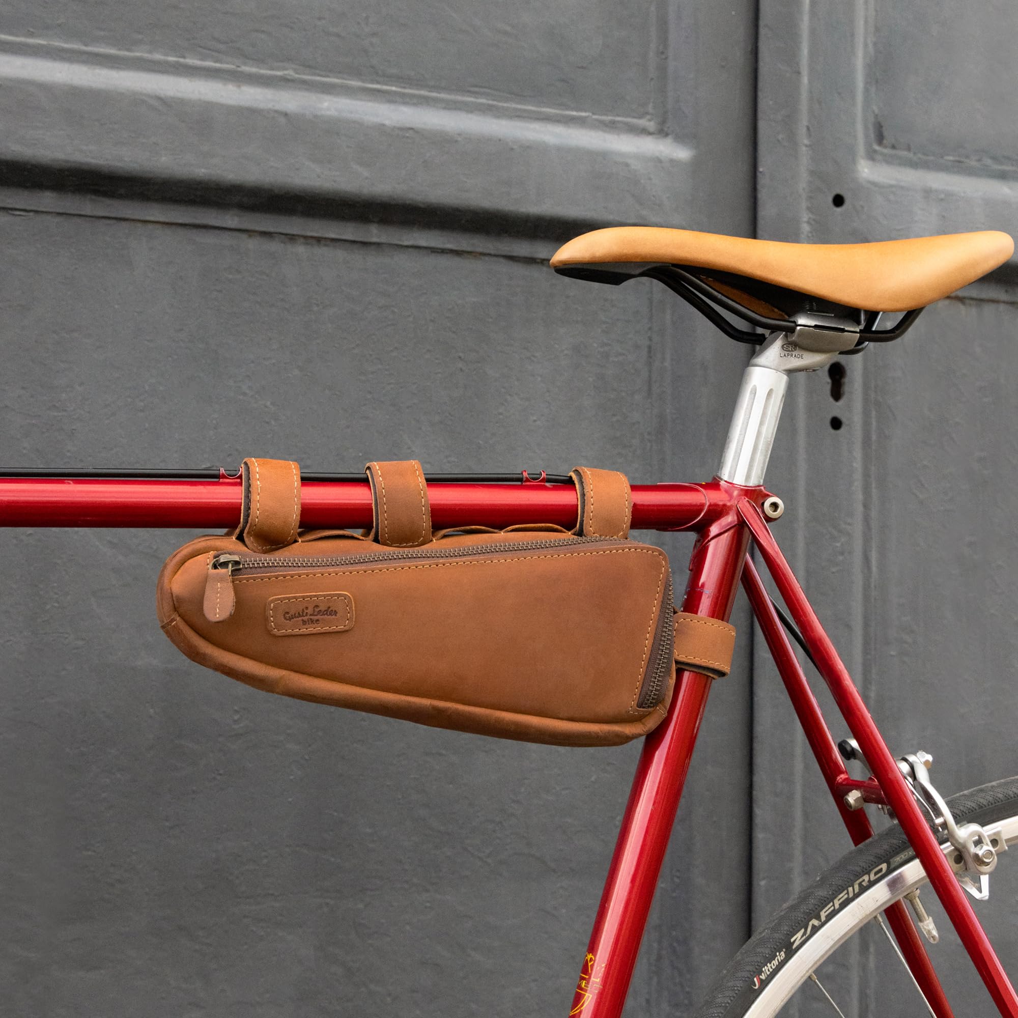 Gusti Fahrradtasche Leder - Rahmentasche Maurice G. Ledertasche für Werkzeug Vintage Look Braun Fahrradzubehör