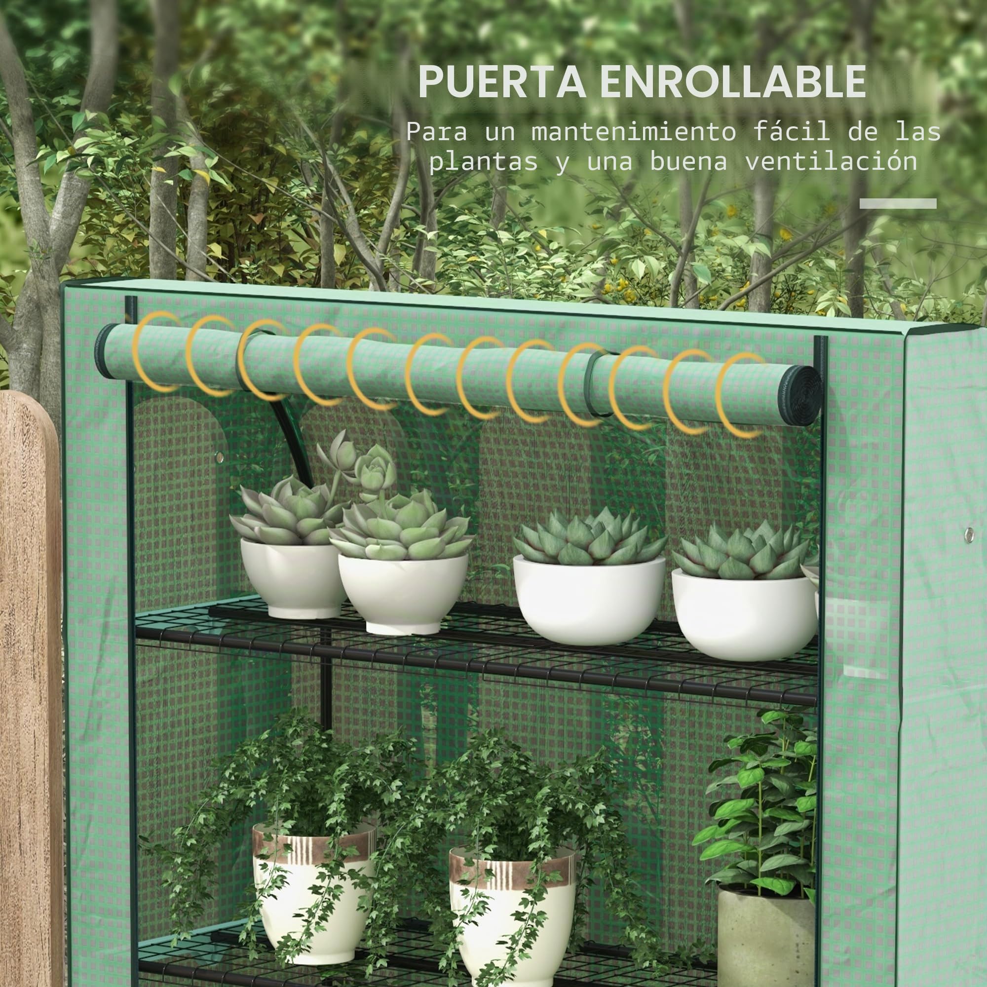 Outsunny Invernadero 4 Niveles PE Reforzado 170x120x50 cm Verde | Invernadero portátil, puerta enrollable, estanterías de alambre