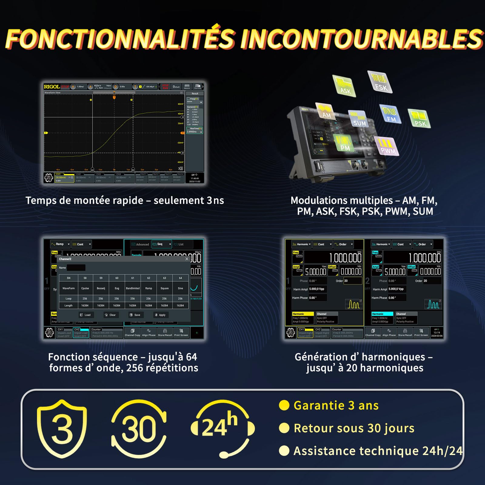 RIGOL Générateurs de Fonctions,DG822 Pro Générateur de Signaux,25 MHz,2 Canal,16 bits,écran tactile HD 7 pouces,Ultra-portable,Idéal pour les tests sur site et l’enseignement en laboratoire