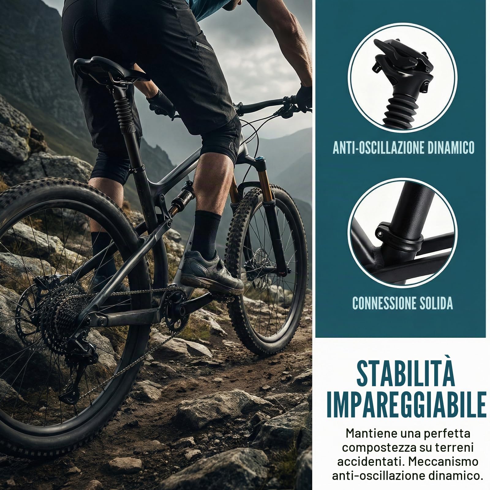Reggisella ammortizzato, reggisella con sospensione, 27,2 x 350 mm, tubo sella in alluminio MTB con corsa della molla da 55 mm, regolazione a vite, per mountain bike, e-bike e trekking
