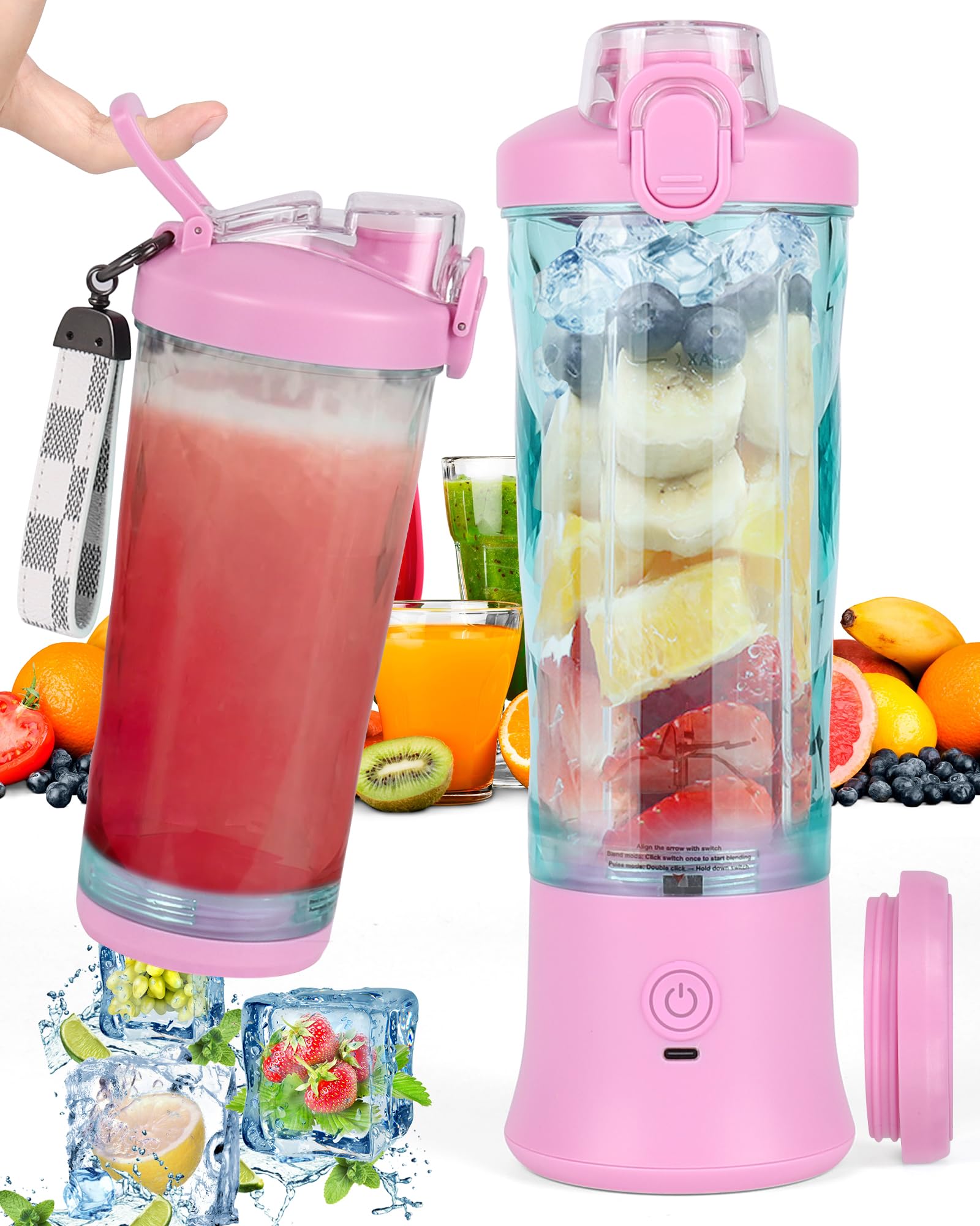 Blender Portable USB 700ml 6000mAh - Mini Mixeur Sans Fil 6 Lames Pour Smoothies Et Milkshakes