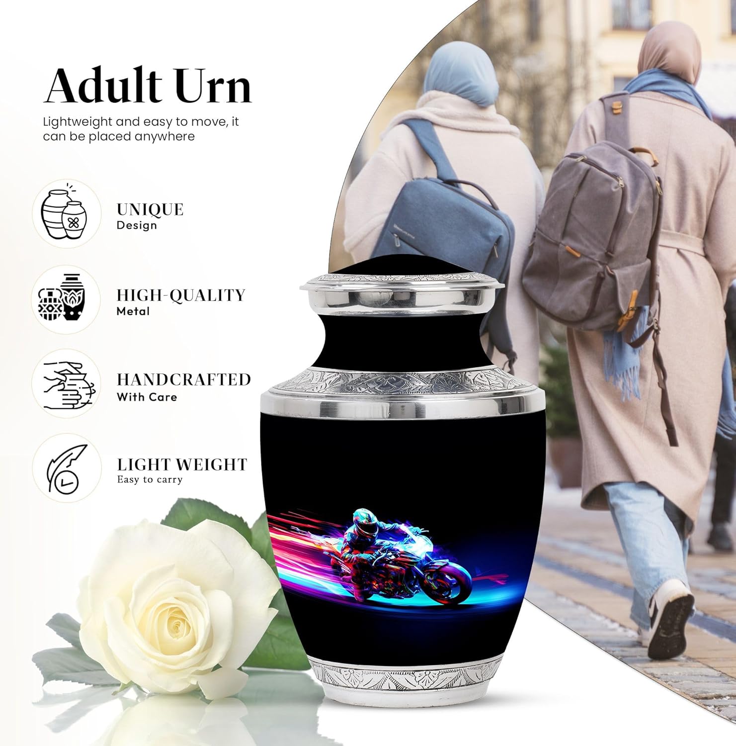Motorcycle Urn for Human Ashes Adult Female, Biker Urns - Large Decorative Cremation Urns for Women, Ash Container for Biker, Memorial Burial Urn for Ashes, 10 Inch - Image 3