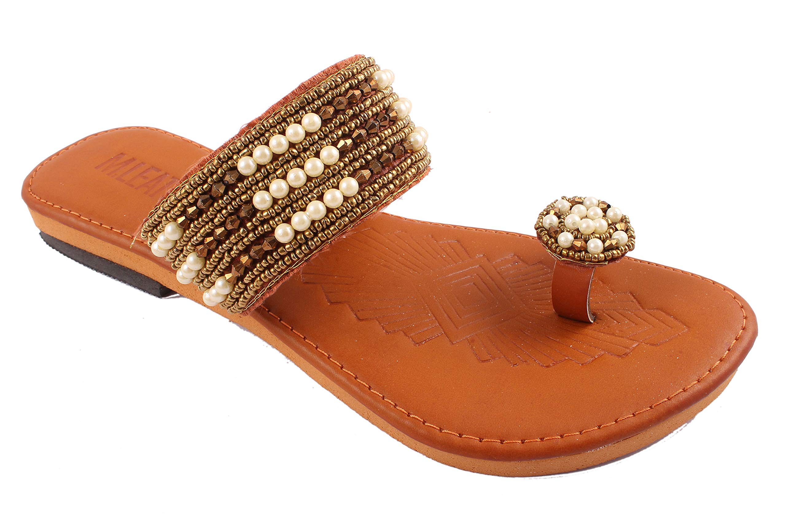 ROYAL CHOICE Women Girls Rajasthani Handmade Beeds work Stylish Round Shape Tan Ethnic Slipper Sandal_Ind/UK_9|EU_41 (B08HXW8M5Z) Amazon Price History, Amazon Price Tracker