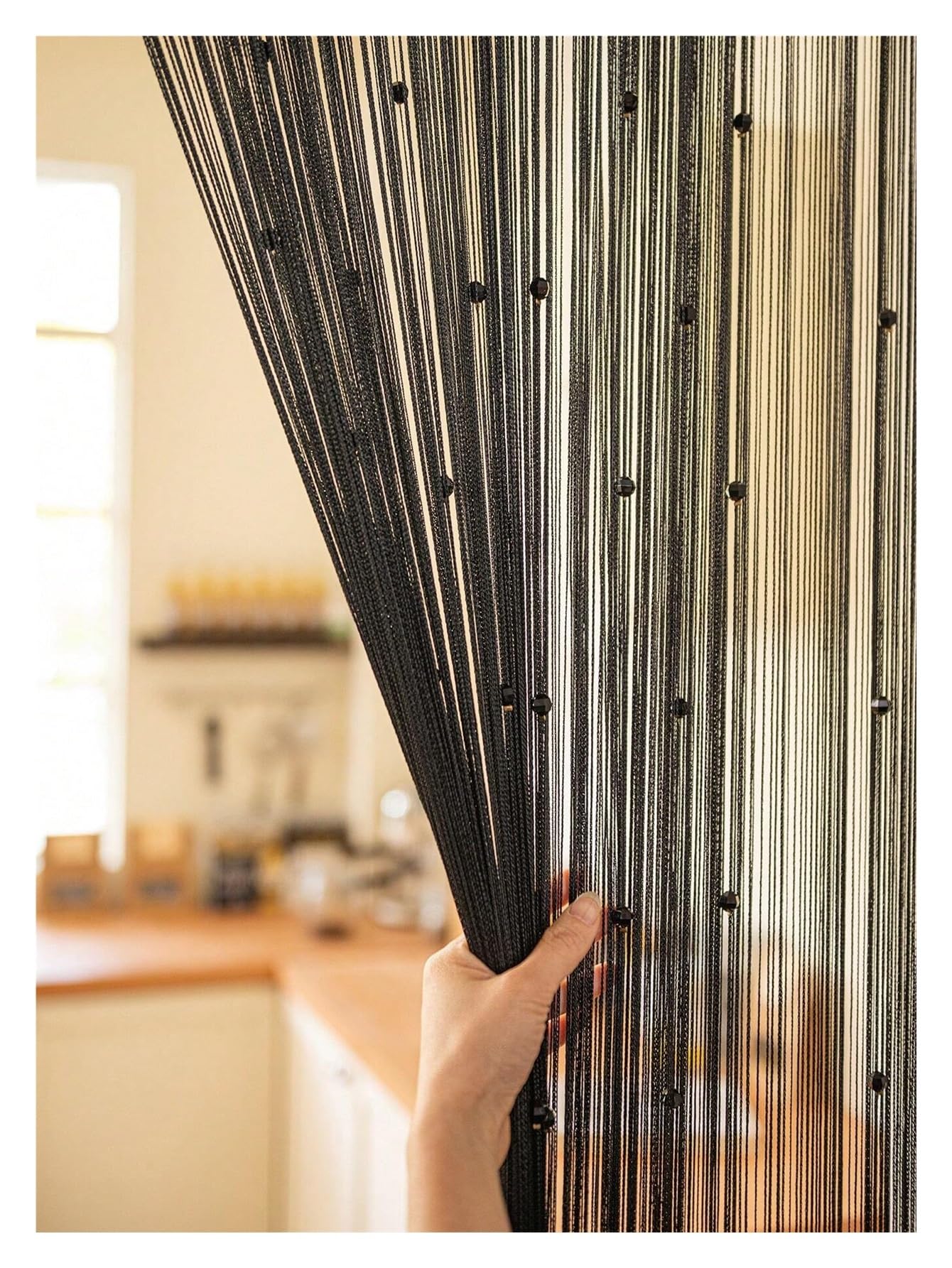 ERHTGUO Sheer Beaded String Curtain – Tassel Room Divider, Romantic Home Decor, Wedding Backdrop For Living Bedroom(Black)