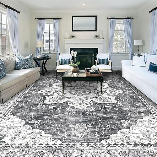 Ileading Alfombra bohemia vintage de 6 x 9 pies, lavable a máquina, de pelo bajo, no desprende pelusa, antideslizante, para dormitorio, comedor,