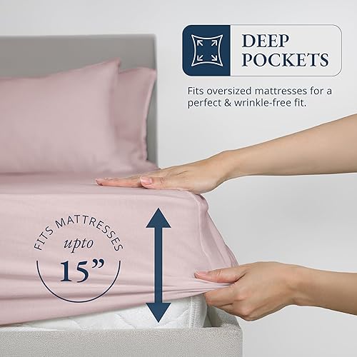 Miniatura 4 de LANE LINEN Juego de sábanas bajeras de tamaño King, 100% algodón orgánico, 3 piezas (1 sábana bajera, 2 fundas de almohada), tejido de percal ultra