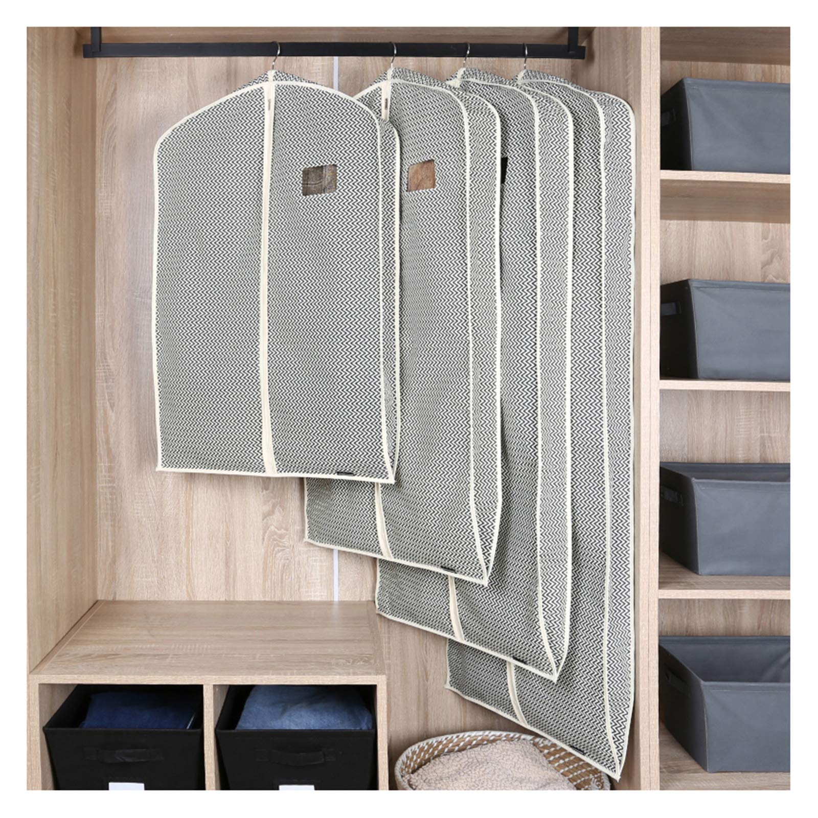 Garment Bags for Hanging Clothes Cotton Breathable Suit Bags and Garment Covers Moth Proof Suit Covers Dress Bag Clothes Protector Covers for All Garments(Size:150×58cm,Color:Stripe-Wide)