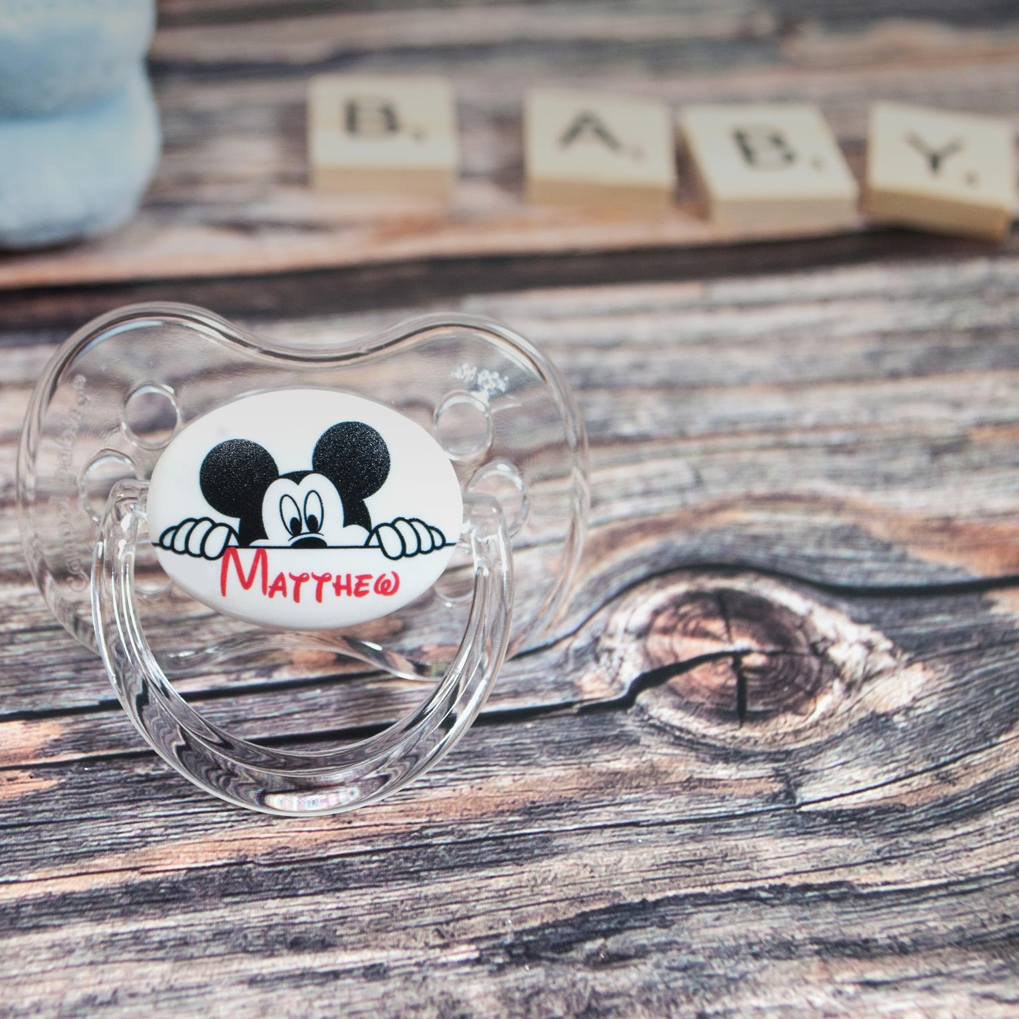 *2-Pack* FUNKY DUMMY Personalised Dummy Pacifier Soother, All TEATS Sizes & Colours, Peeking Mouse