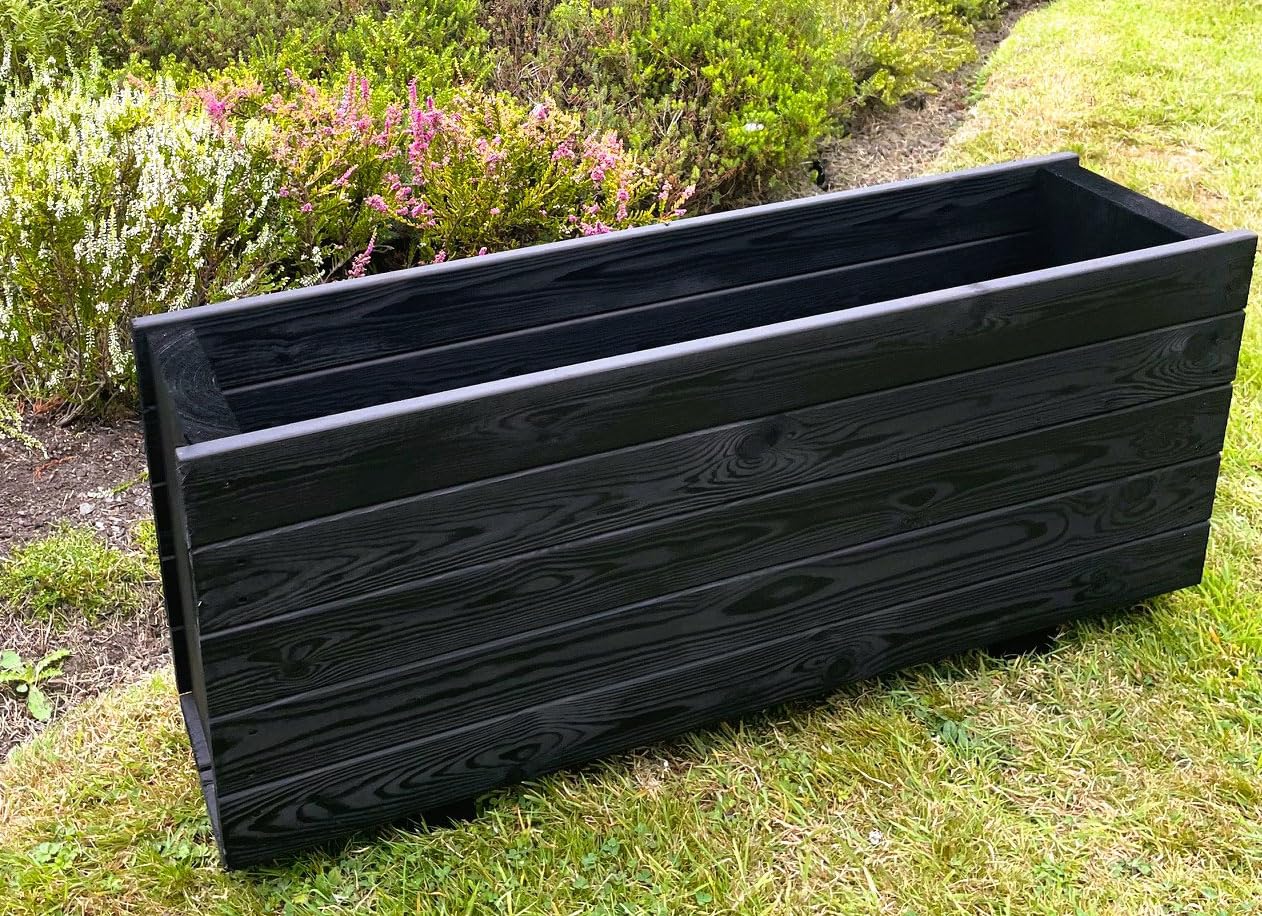 Ruddings Wood Charcoal Black Black Wooden Planter Garden Outdoor Flower Plant Pot Box Tall Container Trough Rectangular