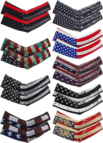 Jecery 9 pares de mangas de brazo para niños y jóvenes, para béisbol, fútbol, refrescante, bandera estadounidense, compresión para adolescentes,