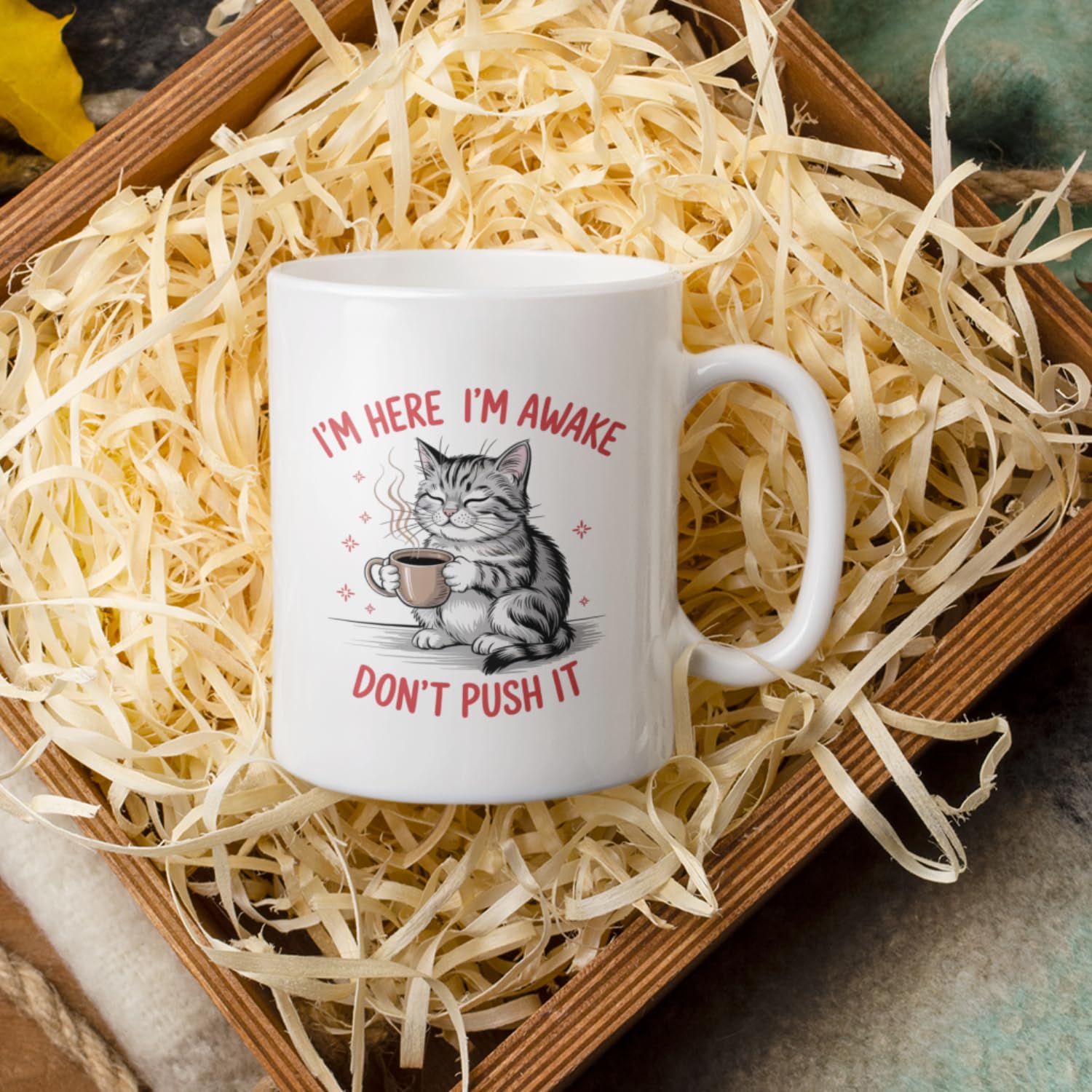 I’m Here I’m Awake Don’t Push It Funny Cat Mug 11oz