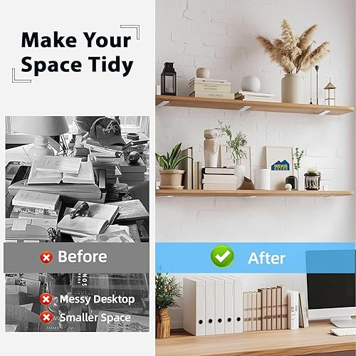 Miniatura 18 de Paquete de 6 soportes de estante negros resistentes de 12 pulgadas, soporte de estante L de 12 pulgadas para estantes flotantes, 1/5 pulgadas