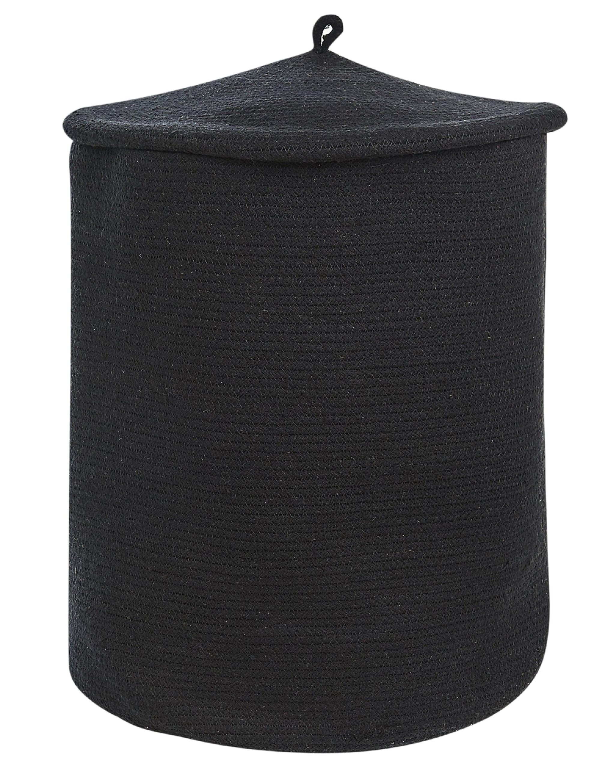 Korb Baumwolle schwarz geflochten mit Deckel Boho-Design Silopi