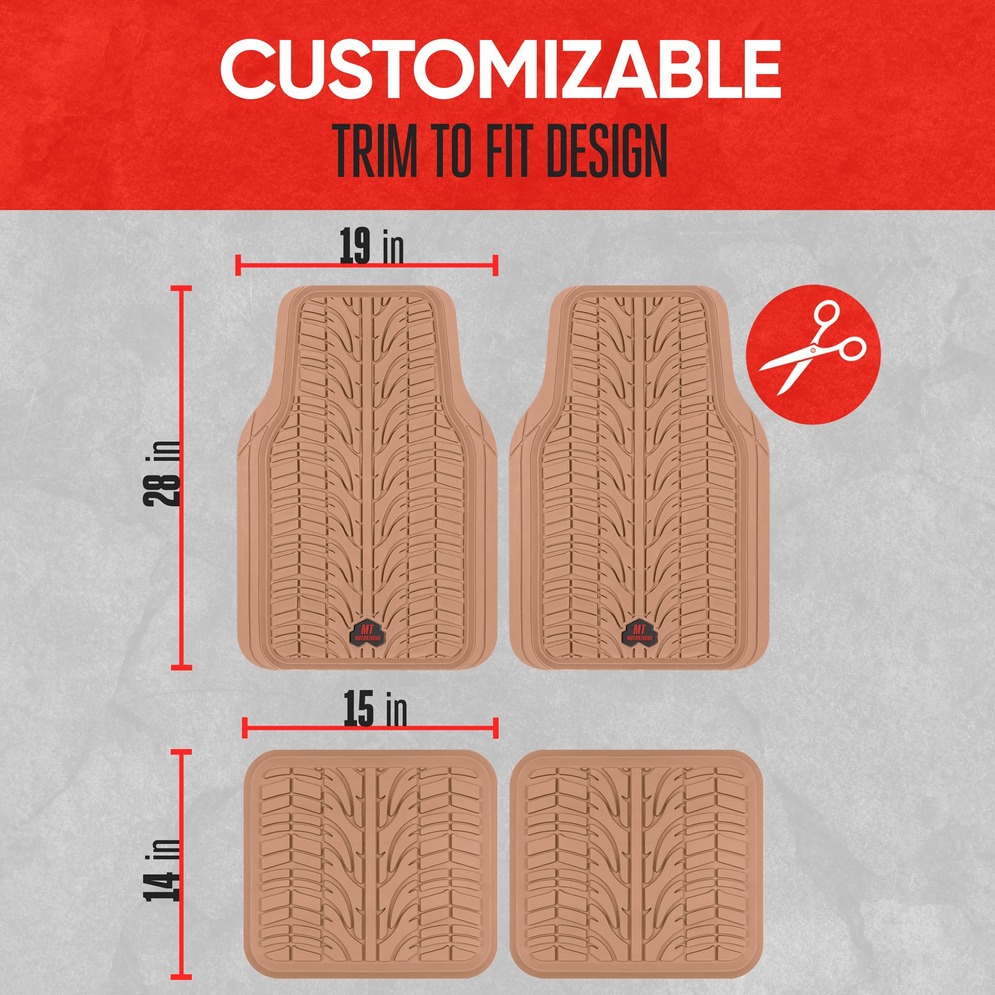 Motor Trend Grand Prix Tire Tread Rubber Car Floor Mats for Autos SUV Truck Van - All-Weather Waterproof — view 6