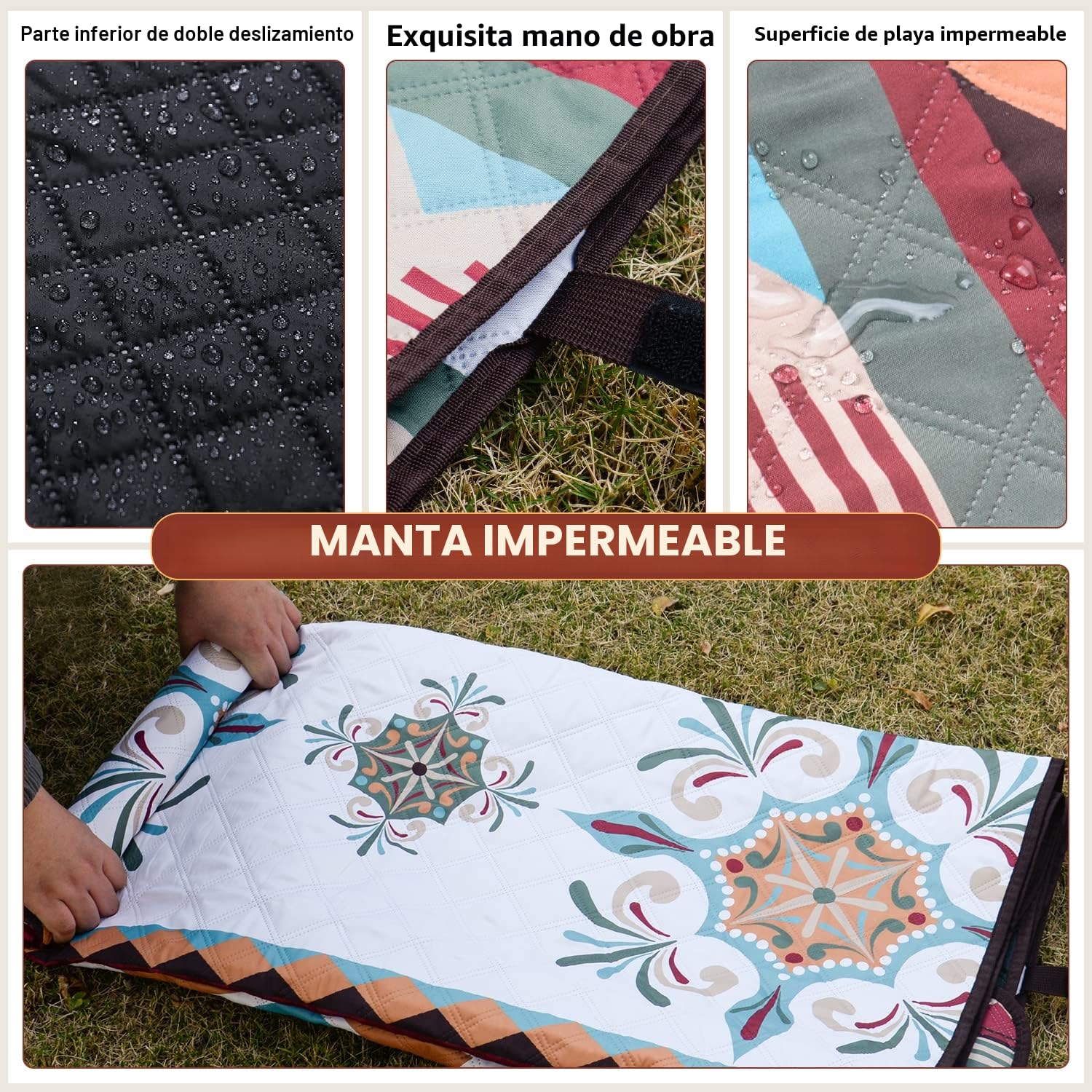 LARUTAN Manta de Picnic Impermeable 200 x 200 para Exteriores, Impermeable, Sin Arena, Manta Playa Grande, Portátil, Lavable, para Playa, Barbacoa, Pícnic, Senderismo, Viajes, Camping (Verde)