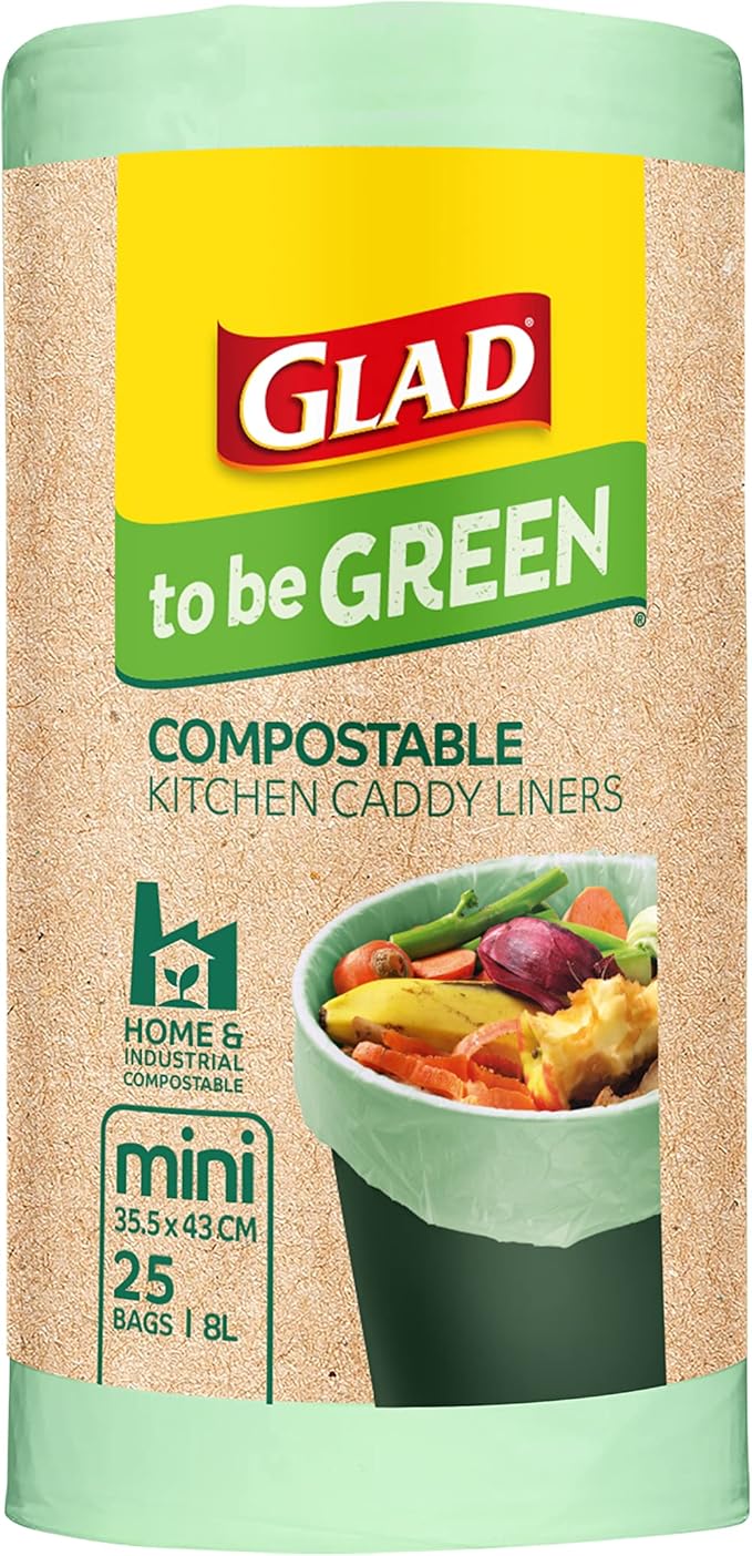 Glad To Be Green Compostable Kitchen Caddy Liners, Mini Size Fits 8L