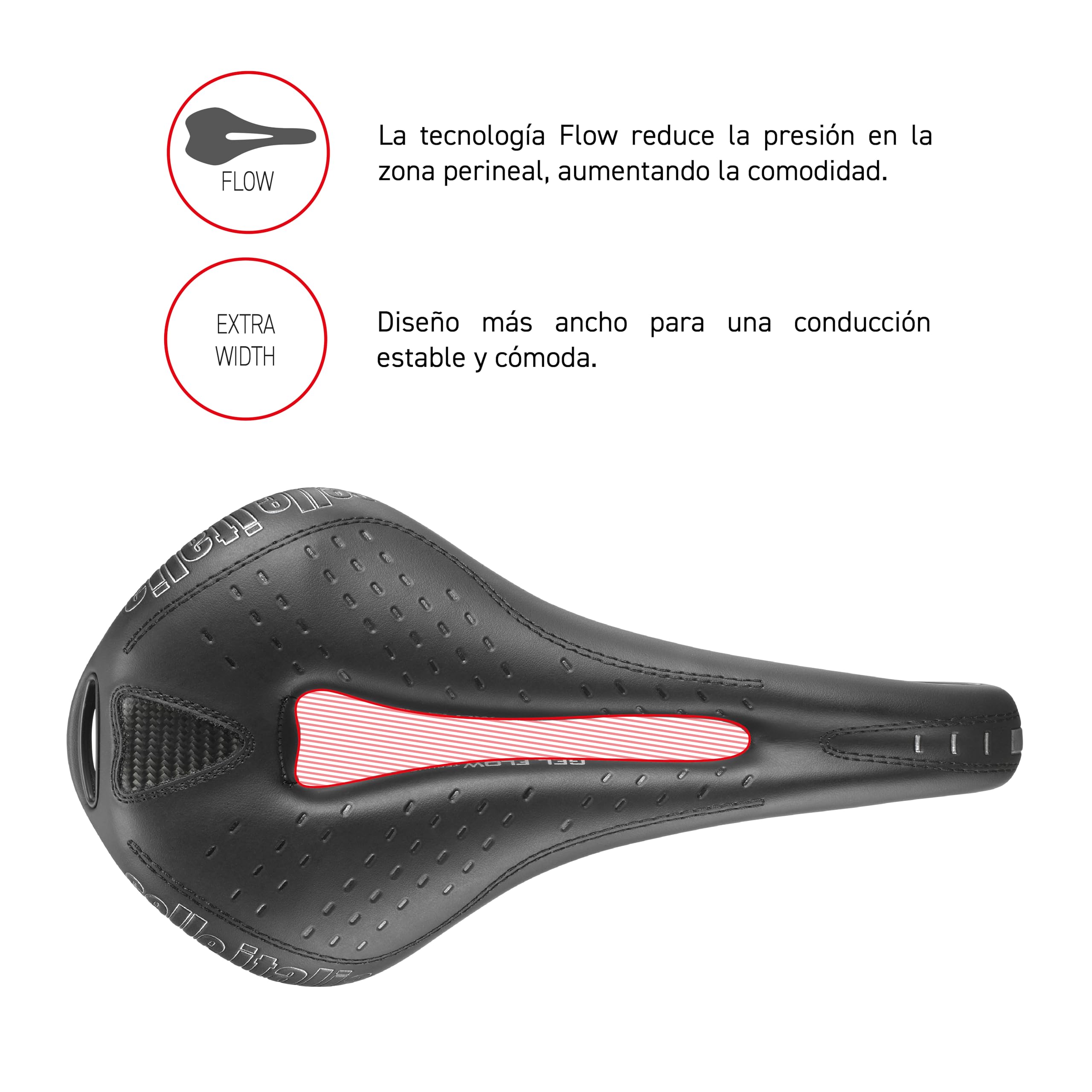 Selle Italia MAX FLITE Gel Flow Racing - Sillín Bicicleta Carretera y MTB, Agujero Anatómico, Máximo Confort, Cuadro Manganeso - Talla L3, Negro