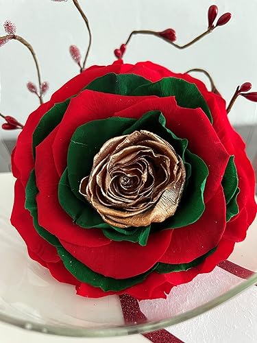 Rosa preservada eterna rojo verde y oro rosa disponible en Yaxa Costa Rica
