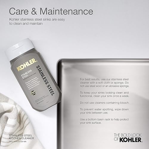 Miniatura 9 de KOHLER K-5281-NA Strive - Fregadero de cocina doble igual de montaje inferior, 32 x 18-14 x 9-516 pulgadas, acero inoxidable, paquete de 1