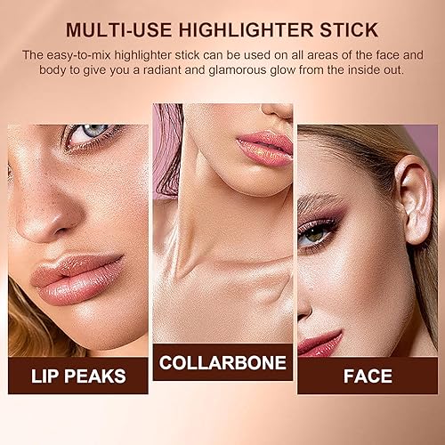 Miniatura 4 de Juego de resaltadores faciales, varita de belleza multiusos, resistente al agua, de larga duración, iluminador corporal suave, para un brillo