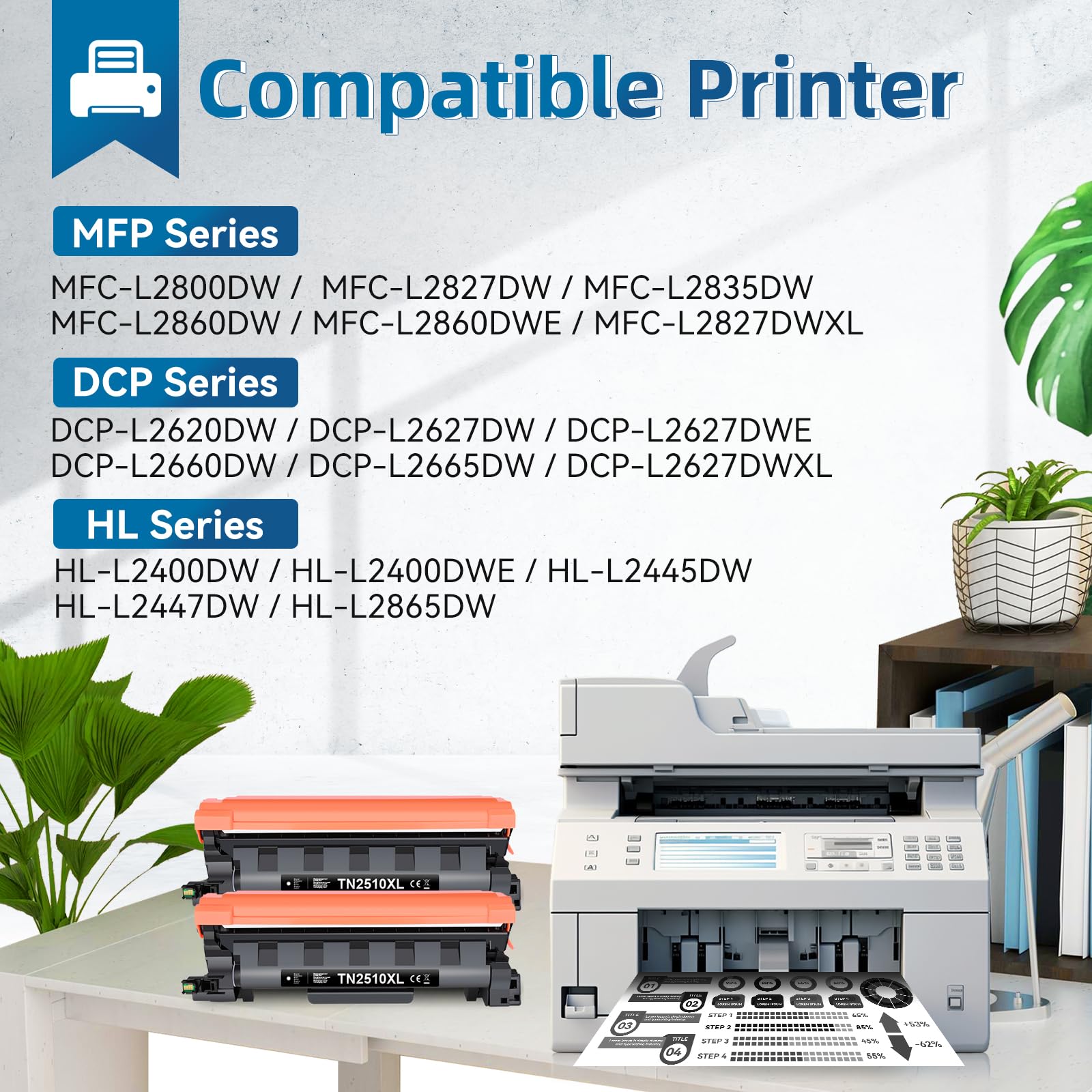 PINALL TN2510XL TN-2510XL Toner compatibile per Brother HL-L2400DW HL-L2400DWE DCP-L2620DW DCP-L2627DWE MFC-L2800DW MFC-L2827DW MFC-L2835DW MFC-L2860DWE Toner 2510 TN2510XL (con chip, 2er-Pack)