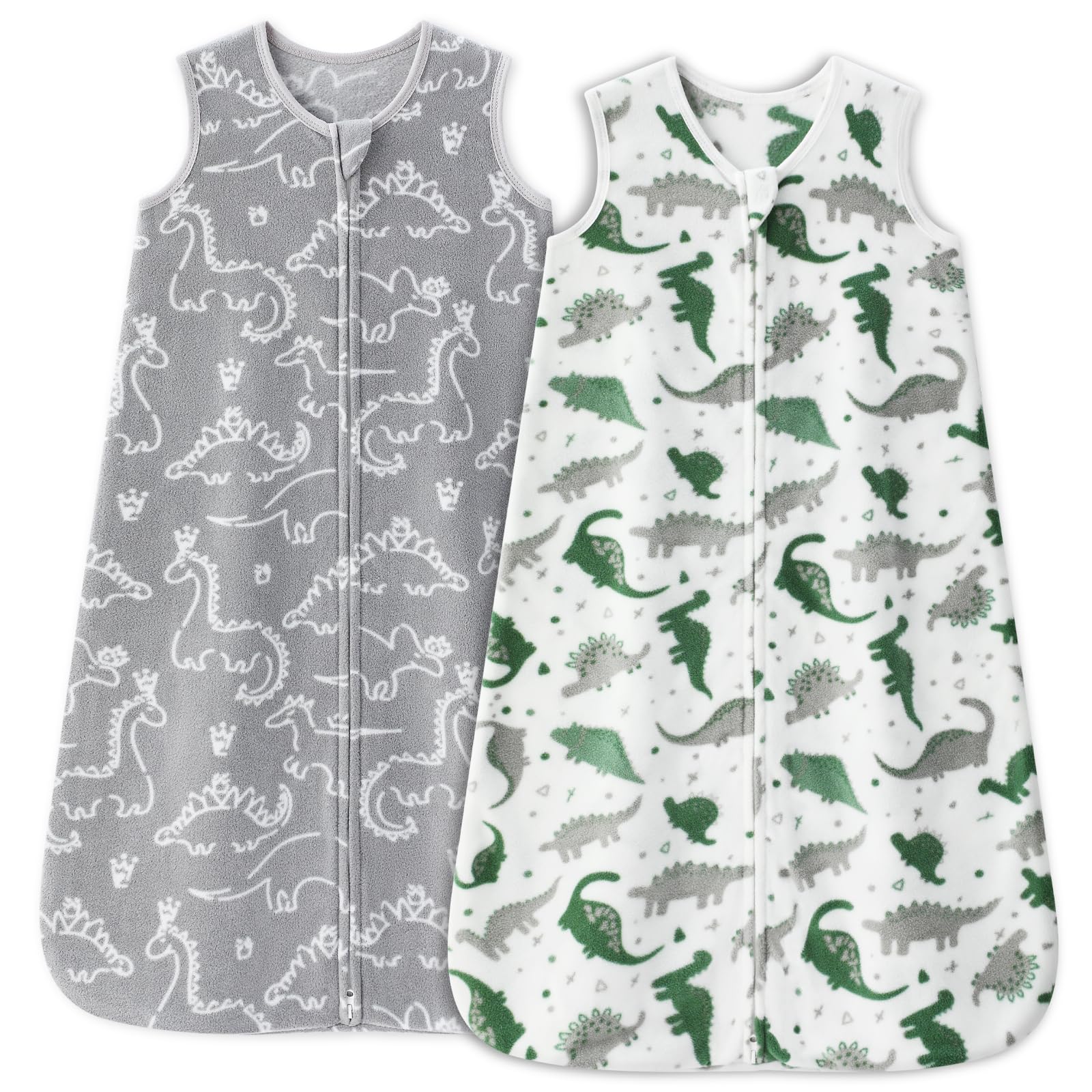 Unnivoll Fleece Baby Sleep Sack 12-18 Months 2.0 Tog Baby Wearable Blanket with 2-Way Zipper Warm Sleeping Sack for Toddler Infant - Large Gray White Dinosaur