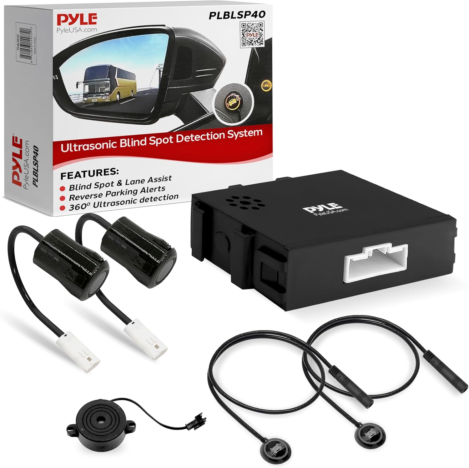 Pyle Ultrasonic Blind Spot Detection System, BSD Change Lane Safer, BSA BSM Blind Spot Monitoring Assistant Car Driving Security with Reverse Parking System, LED Buzzer Monitor, 5 Meter Range