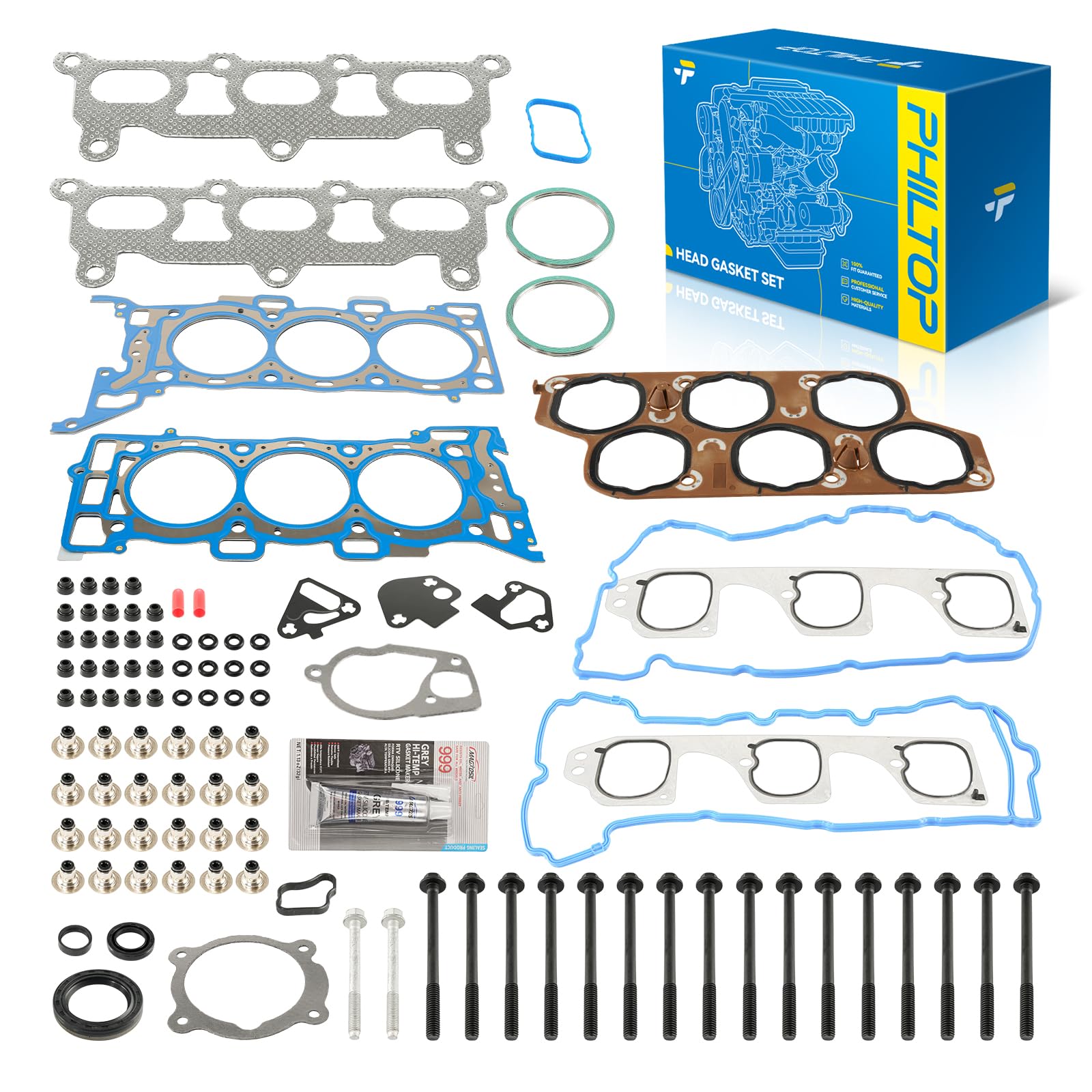 PHILTOP Head Gasket Kit Fit for Pontiac G8 2008-2009 3.6L | Engine Cylinder Head Gasket Set with Bolts, OE# HS26376PT3, HS54661C, HS26376PT2, 021105301