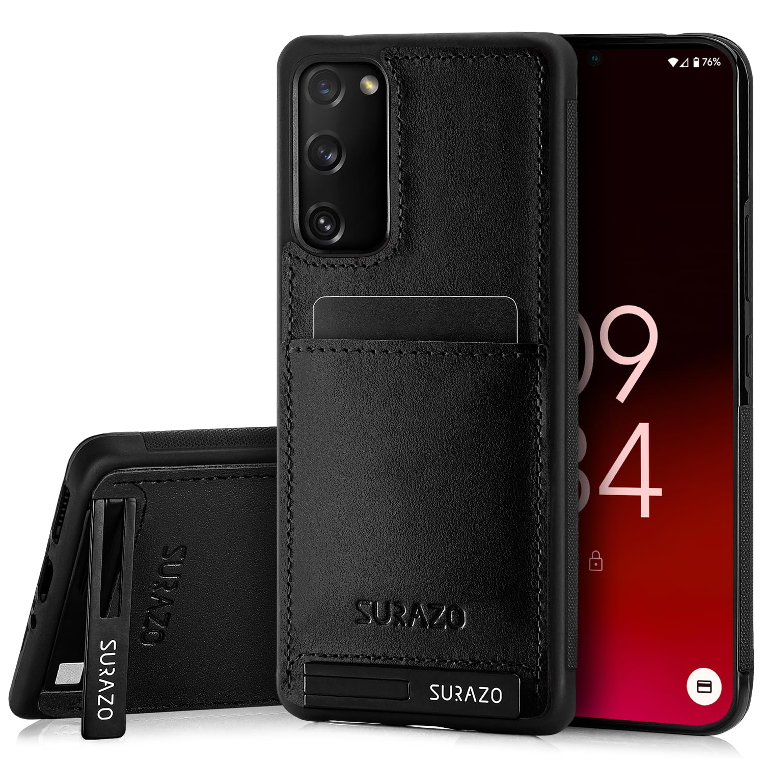 SURAZO Etui na telefon komórkowy Samsung Galaxy S20 FE 5G z prawdziwej skóry premium – odporne na uderzenia skórzane etui na telefon komórkowy z przegródką na karty, funkcją stojaka, brelokiem do