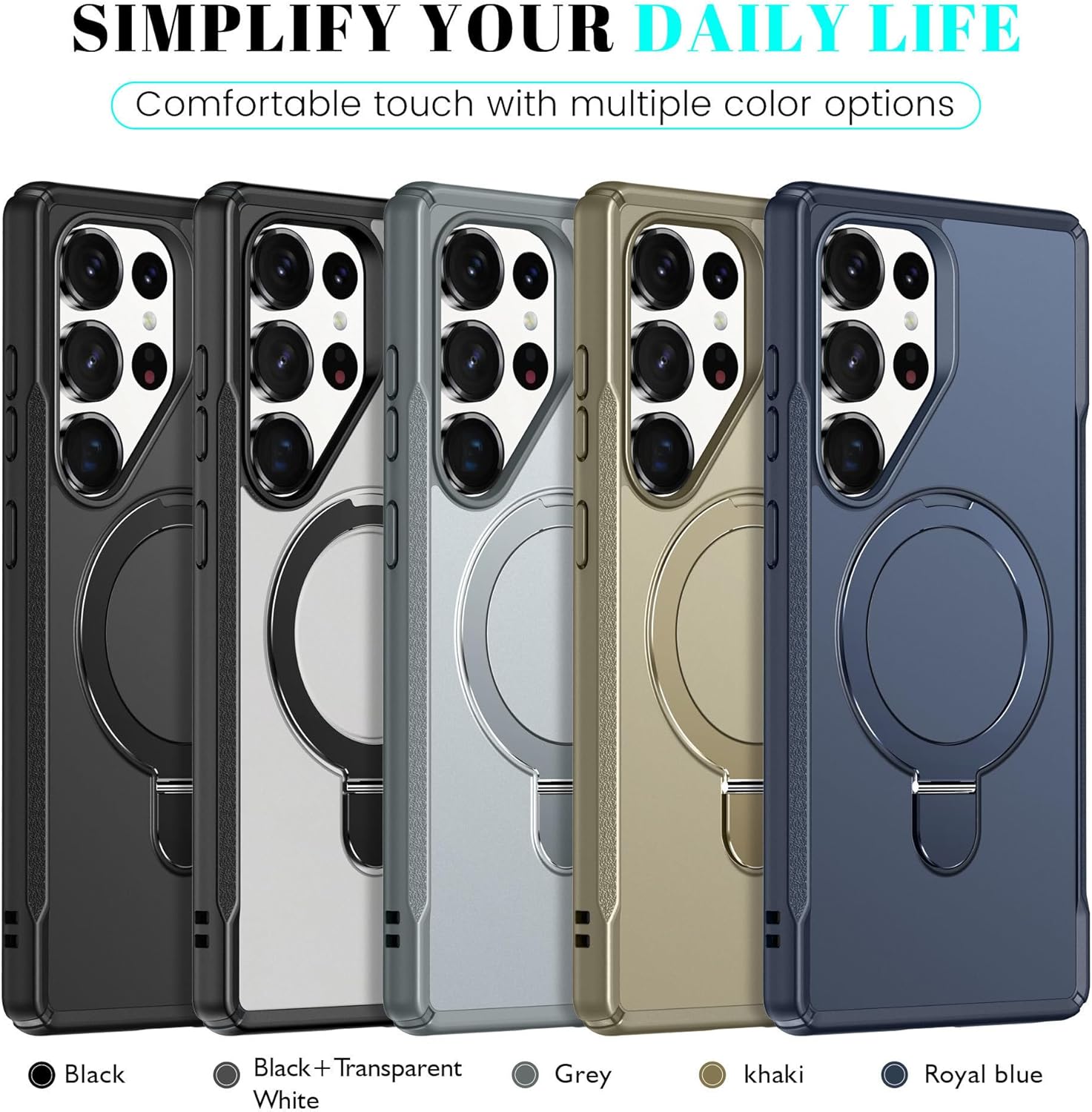 Designed for Samsung Galaxy S25 Ultra Case with Kickstand – Compatible with Magnetic Wireless Charging, Shockproof Protective Case, Grey - Image 8