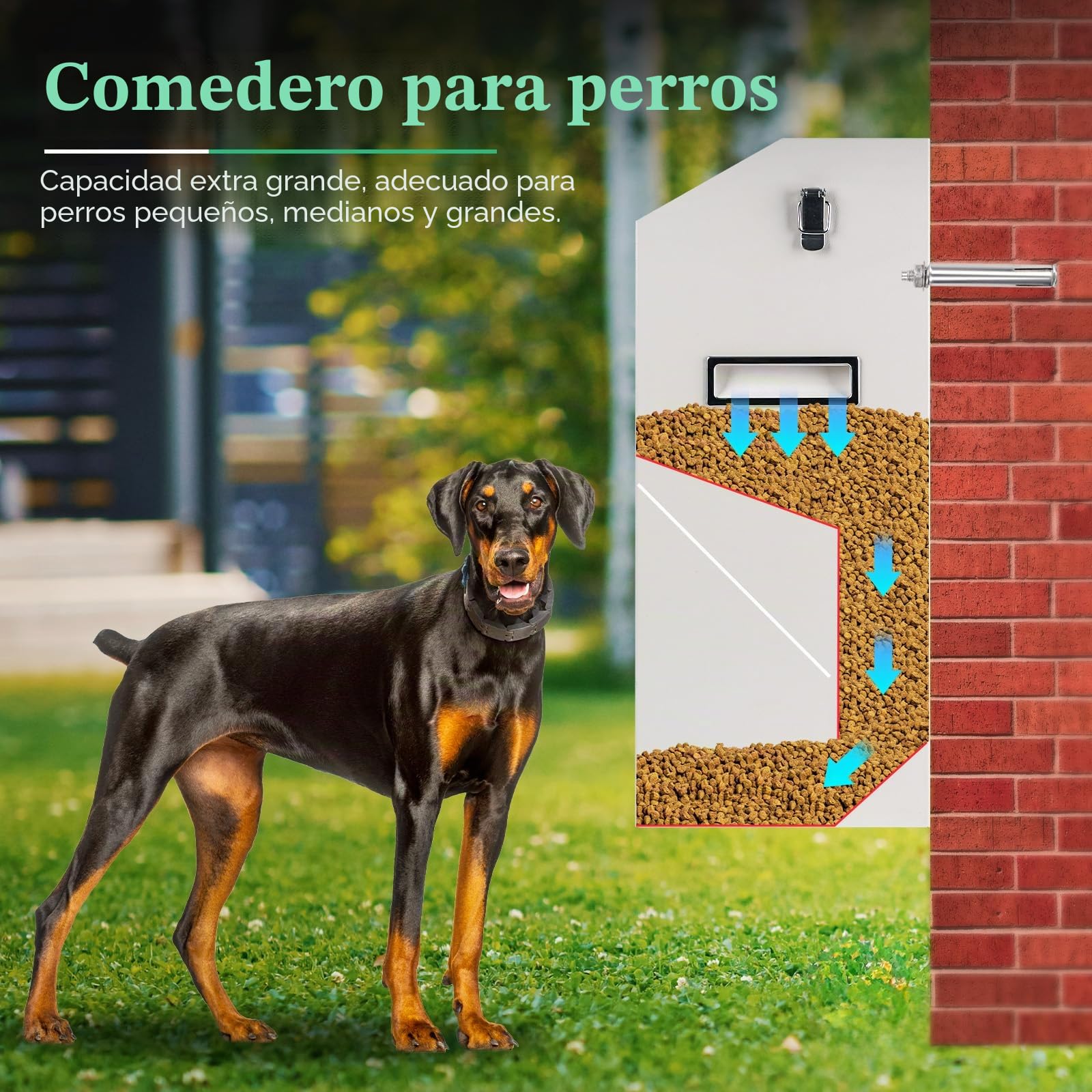 Comedero Automático de Gravedad 22Kg Dispensador de Comida para Perros de Razas Grandes, Uso en Exterior