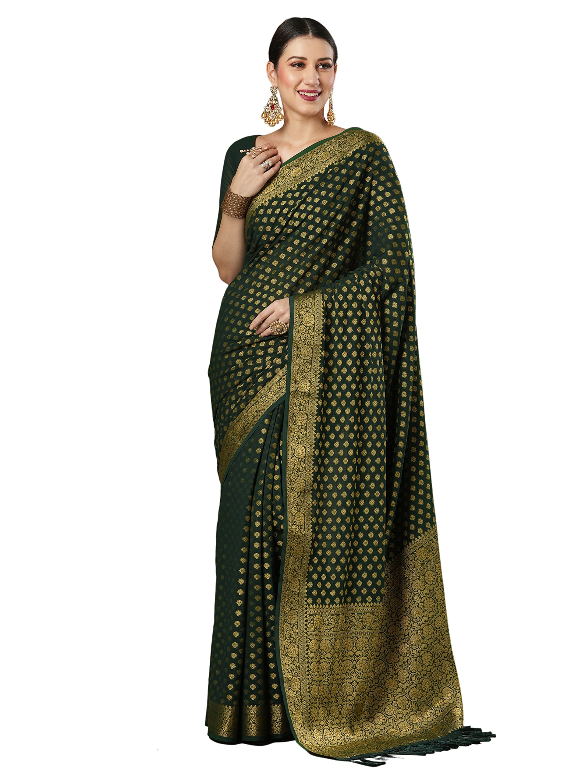 AKHILAM Women's Viscose Ethnic Motif Printed Saree With Unstitched Blouse Piece