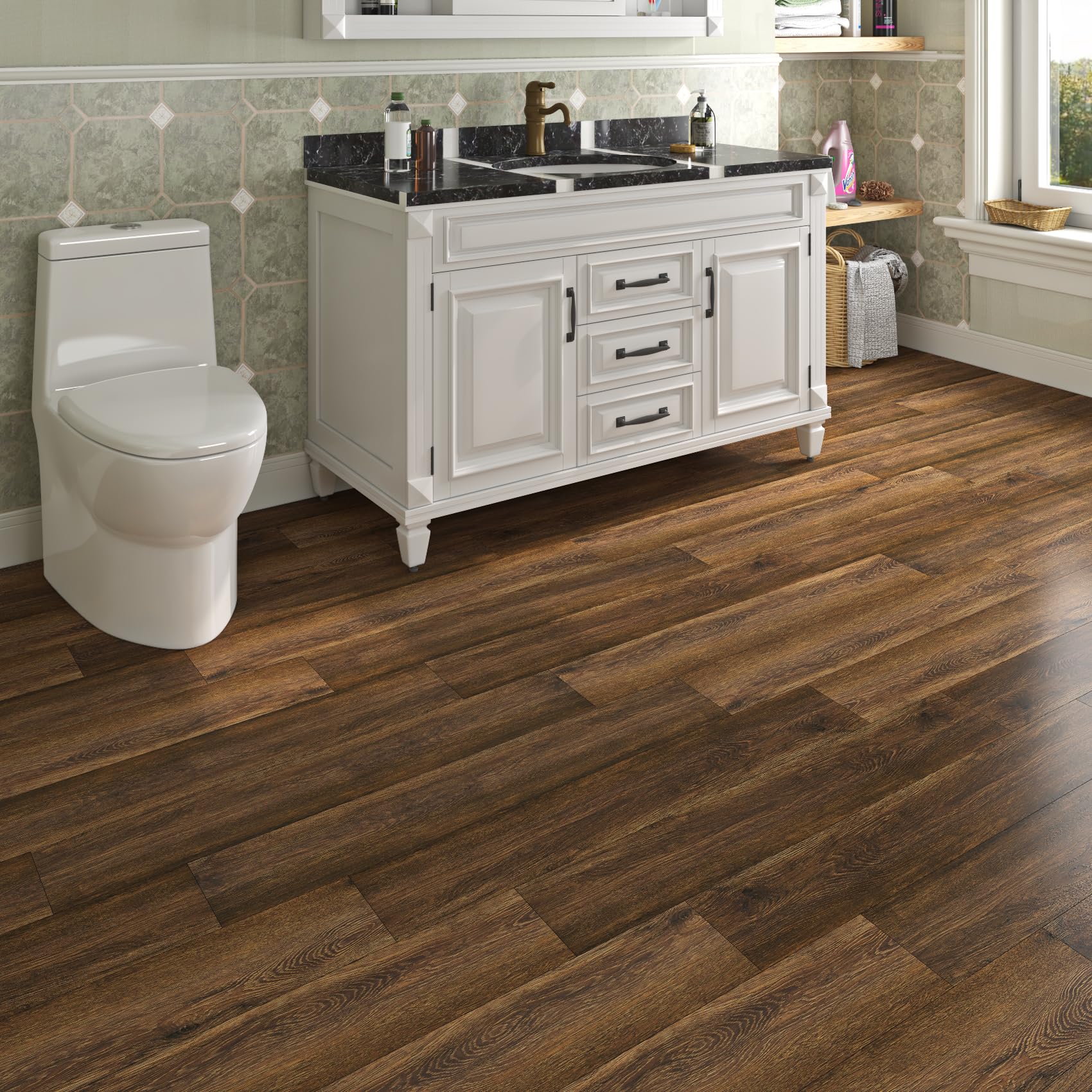 Livelynine Pavimento PVC Adesivo Bagno Impermeabile Pavimento Adesivo Effetto Legno Scuro 90x15CM 36-Pezzi Linoleum Pavimento Cucina PVC Adesivo Pavimento Soggiorno Parquet Adesivo Pavimento Camera